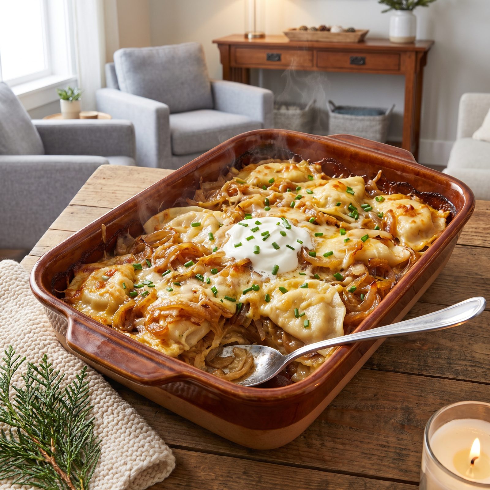 Pierogi Casserole With Caramelized Onions