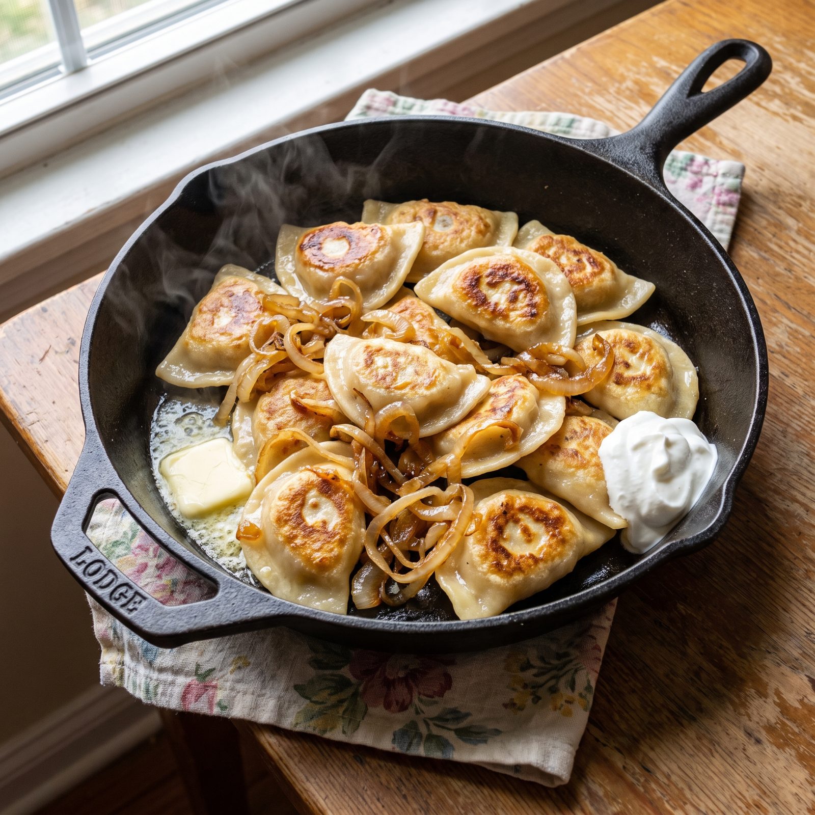 Pierogi Fried With Onions
