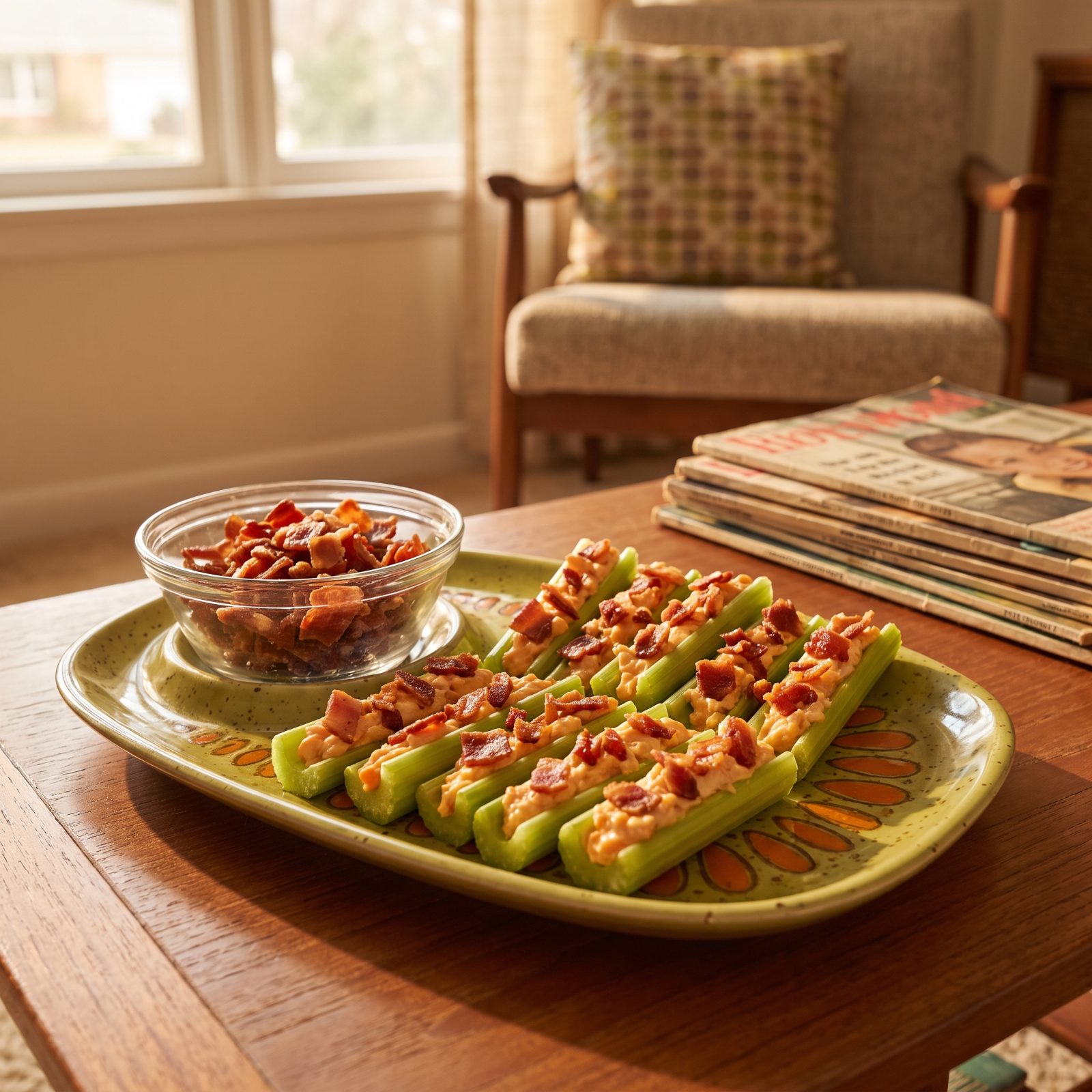 Pimento Cheese-Stuffed Celery With Candied Bacon