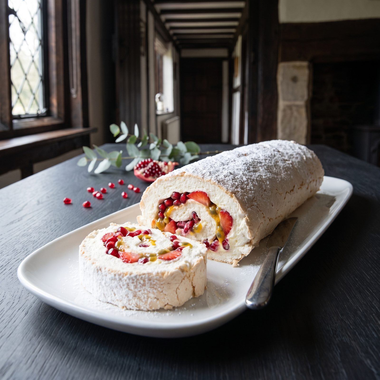 A Plain Meringue Roulade With Jewel-Like Fruit Inside