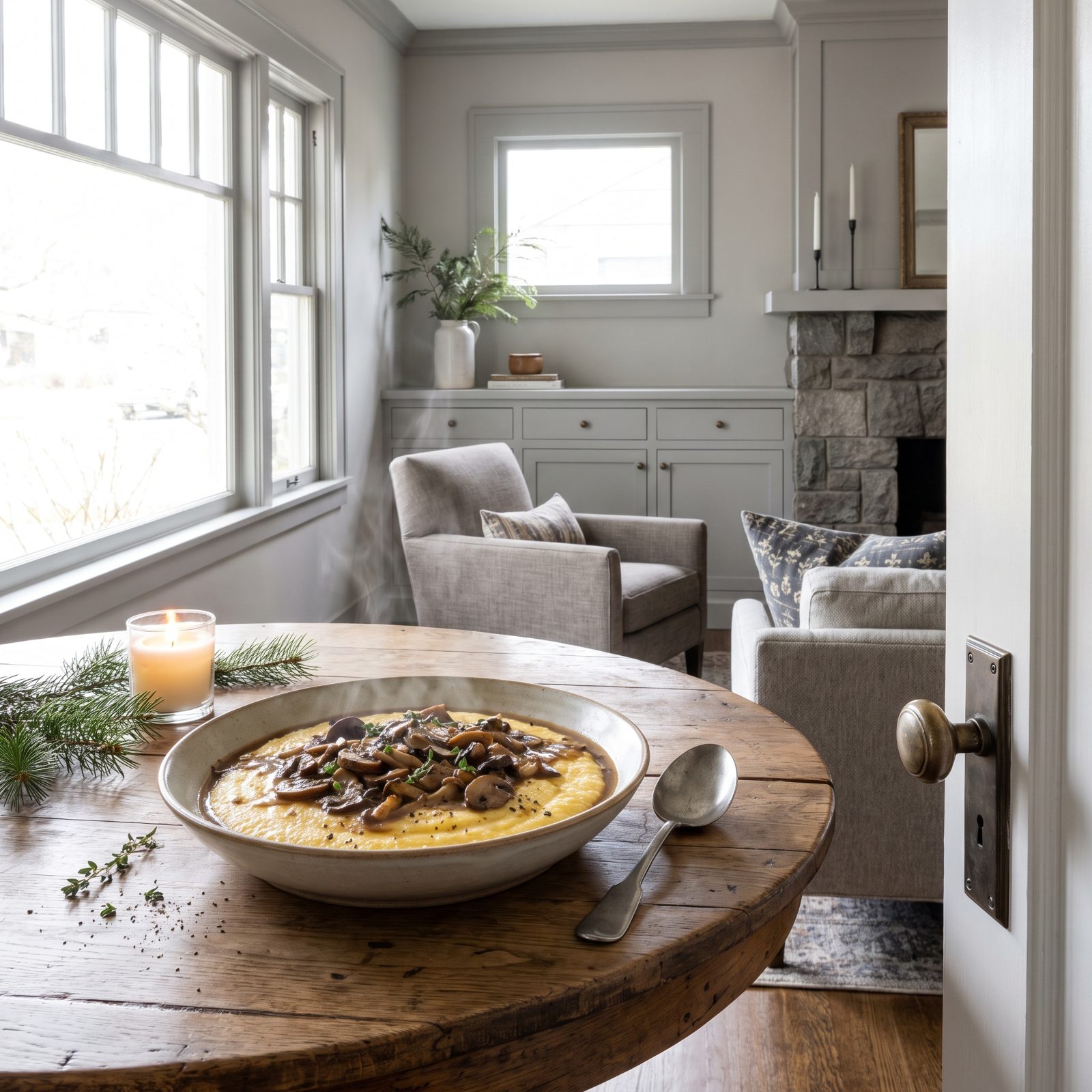 Polenta Topped With Mushroom Gravy