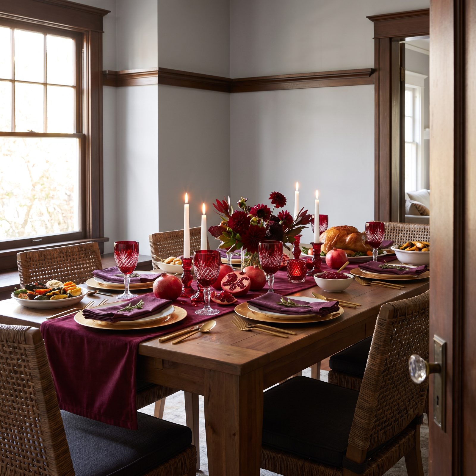 A Pomegranate and Ruby Glass Tablescape