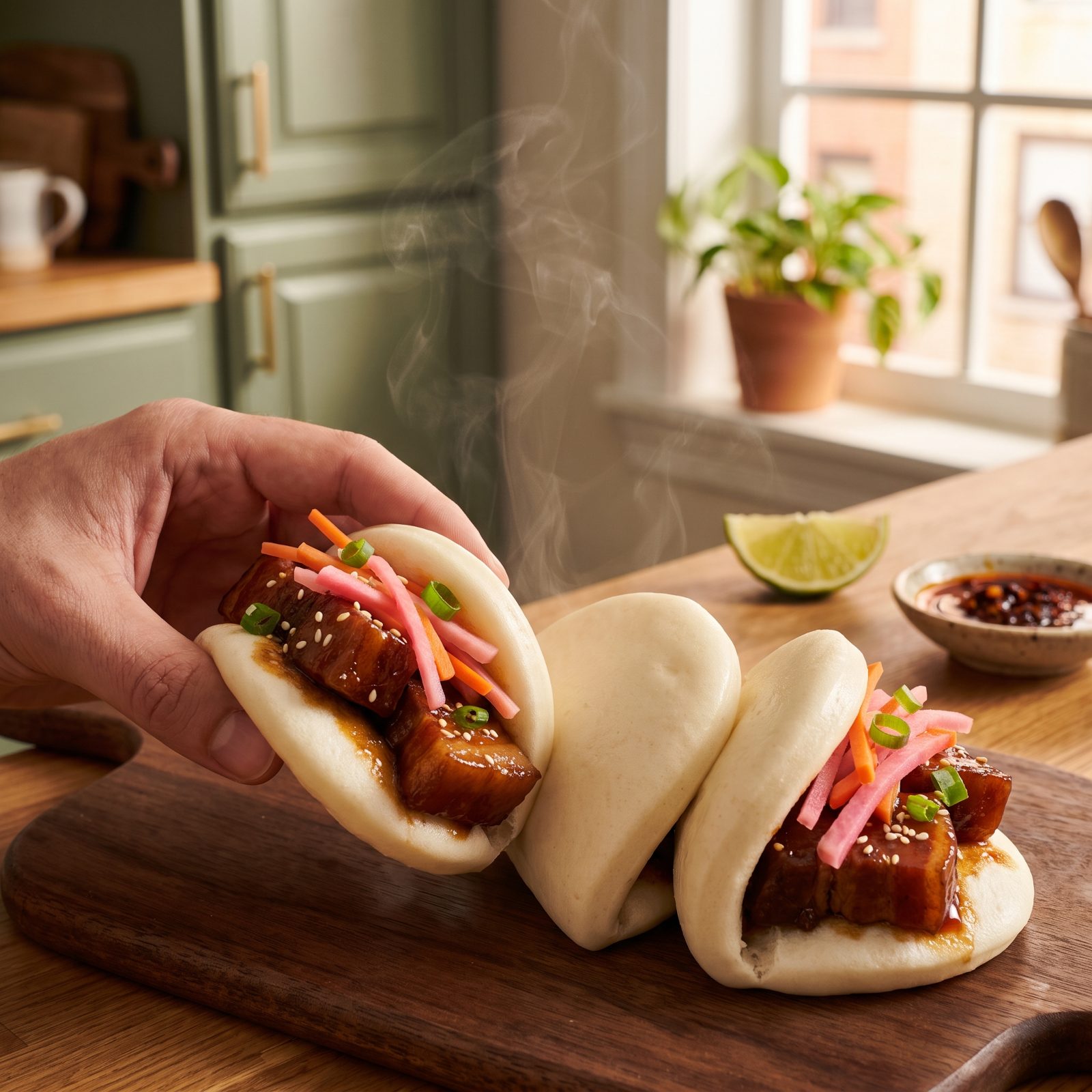 Pork Belly Bao Buns With Quick Pickles
