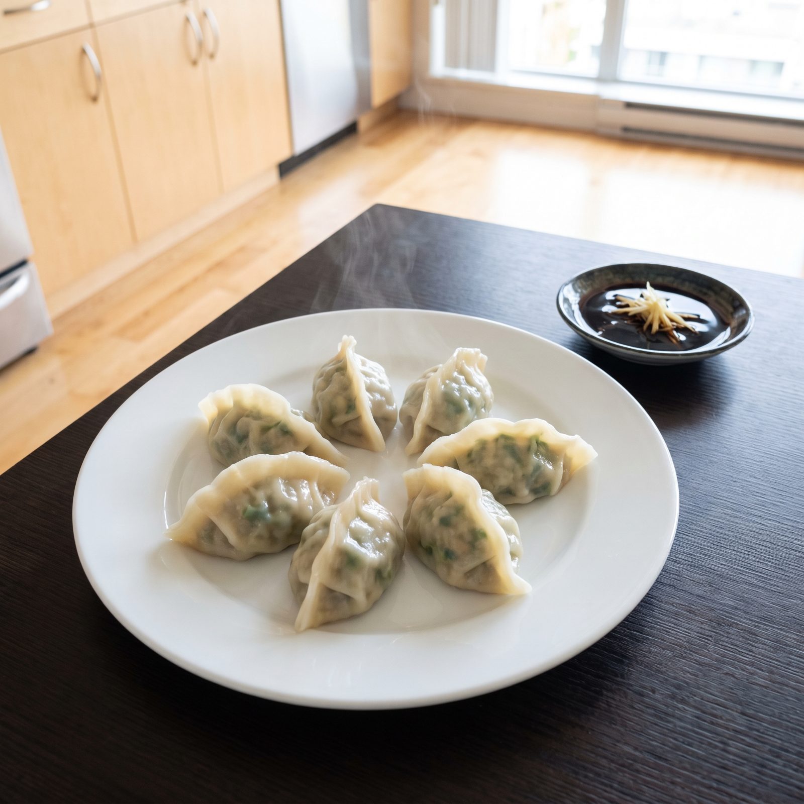 Pork and Chive Dumplings With Black Vinegar