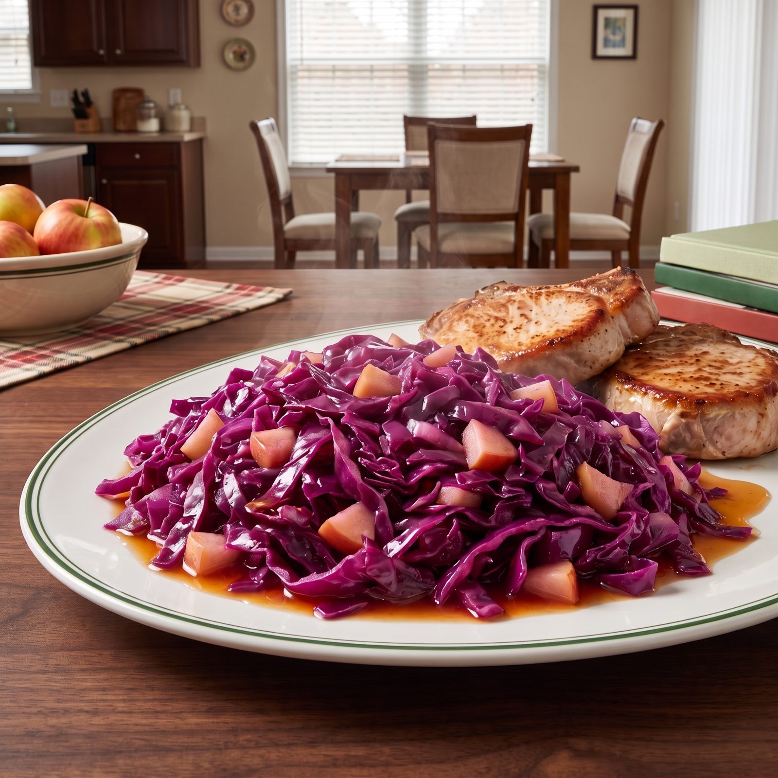 Pork Chops Upstaged by Cider-Braised Red Cabbage