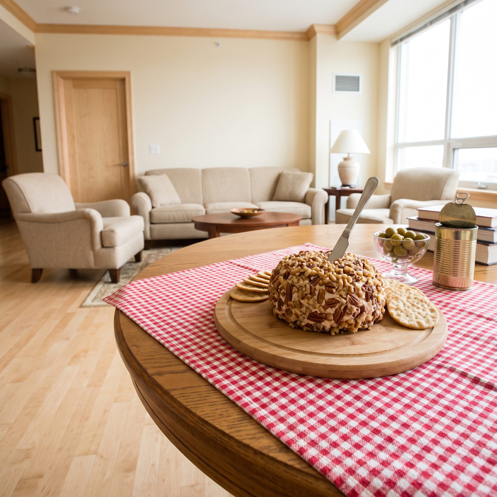 A Port-Wine Cheese Ball Rolled in Chopped Nuts