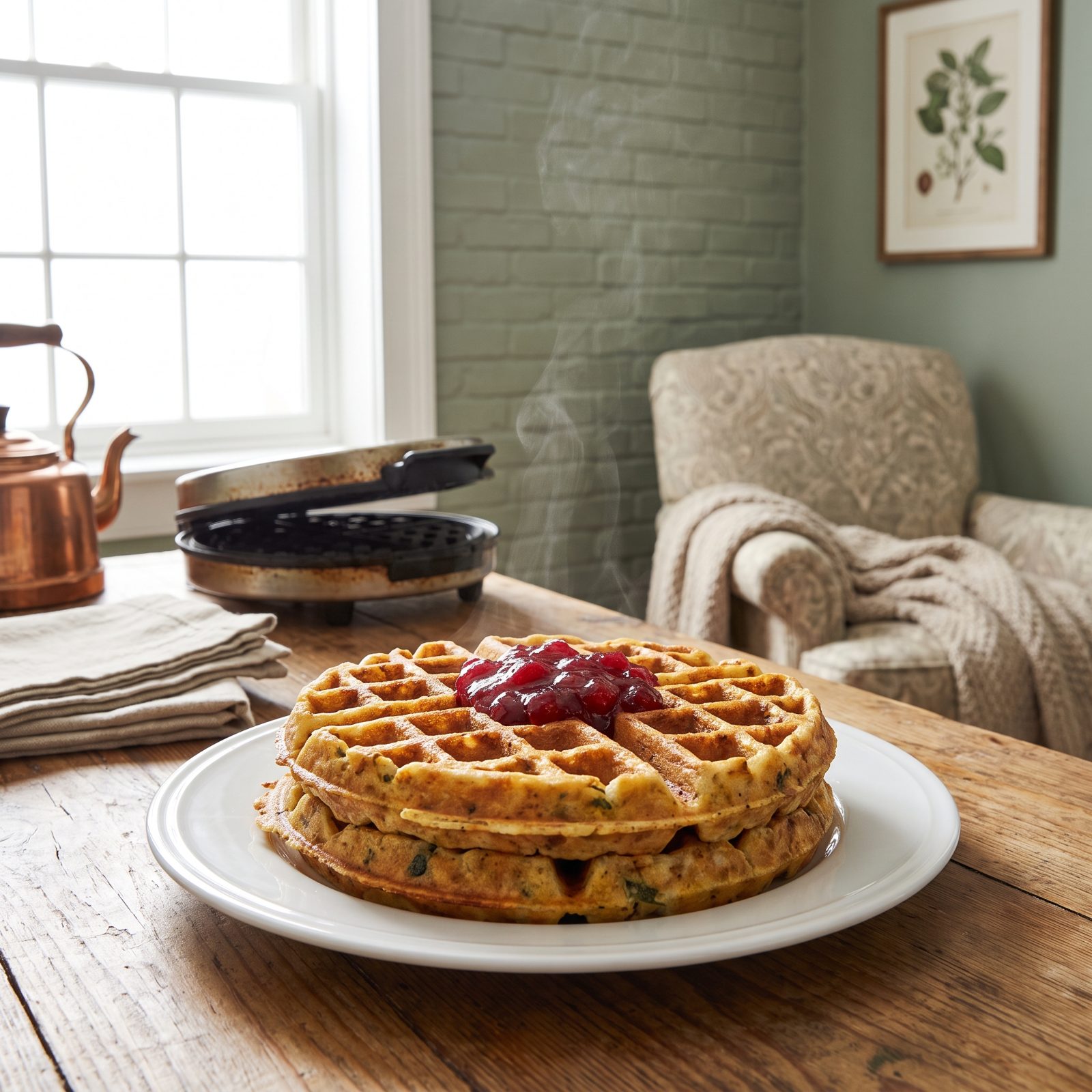 Press Leftover Stuffing in a Waffle Iron