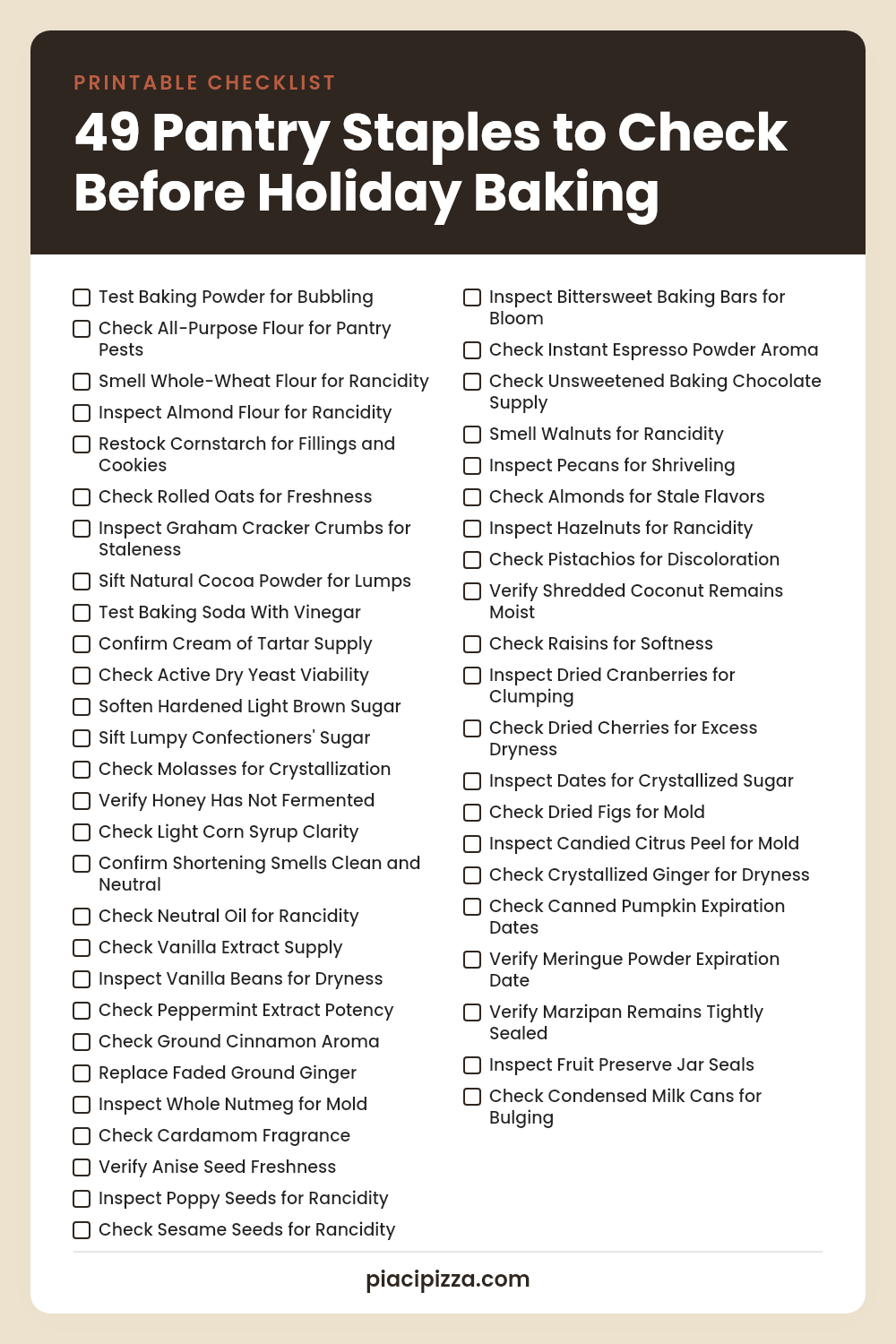 49 Pantry Staples to Check Before Holiday Baking - printable checklist
