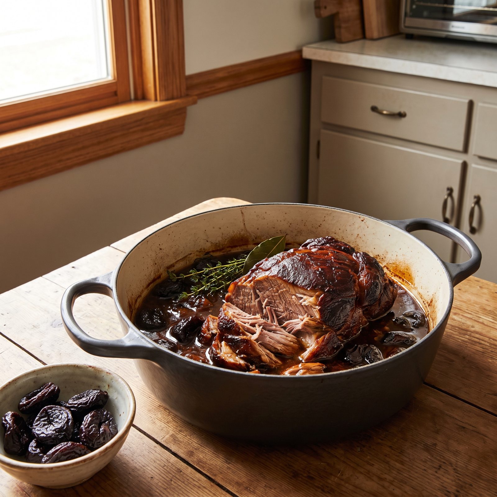 Prunes and Pork Shoulder in a Slow Braise