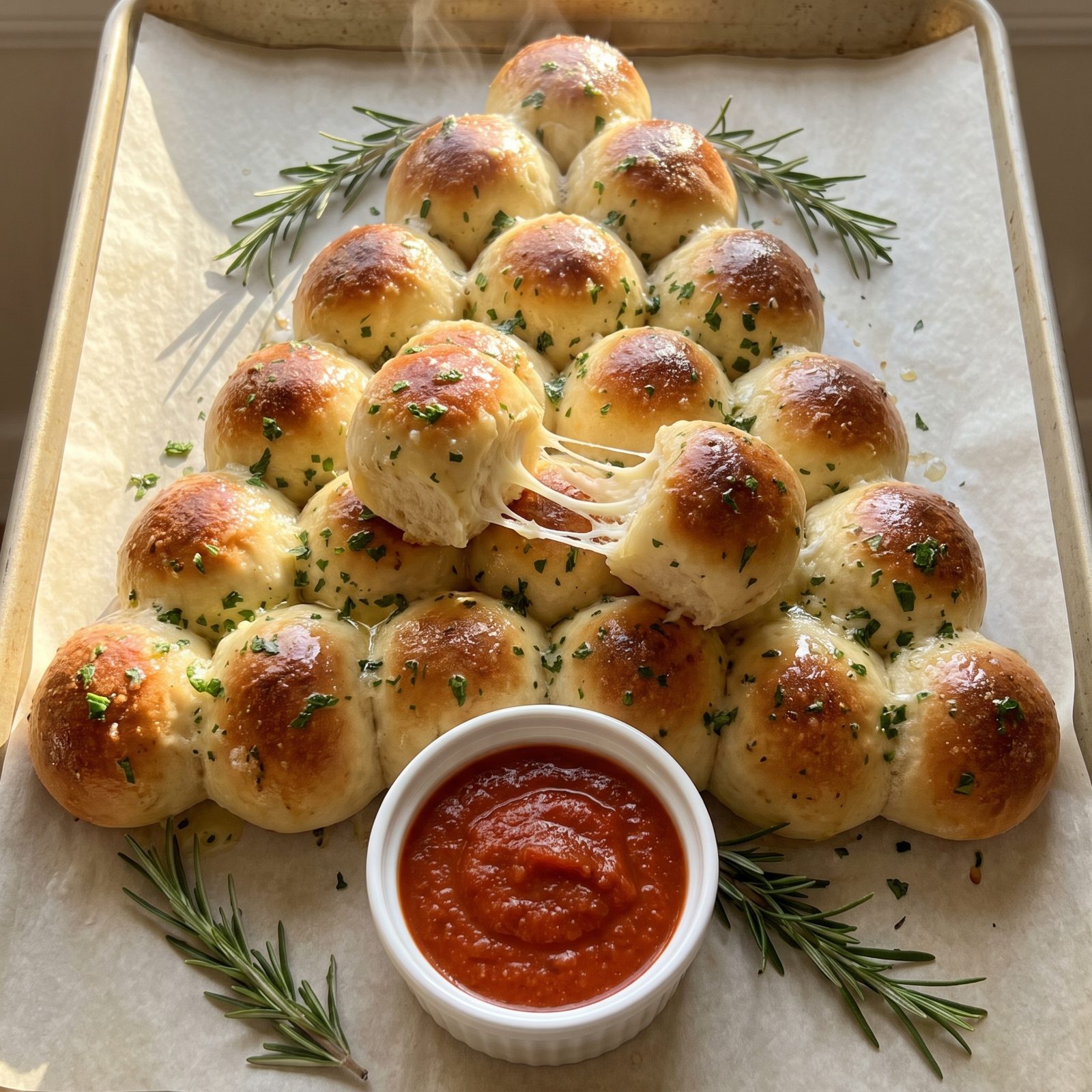 Pull-Apart Garlic Bread Shaped Like a Christmas Tree