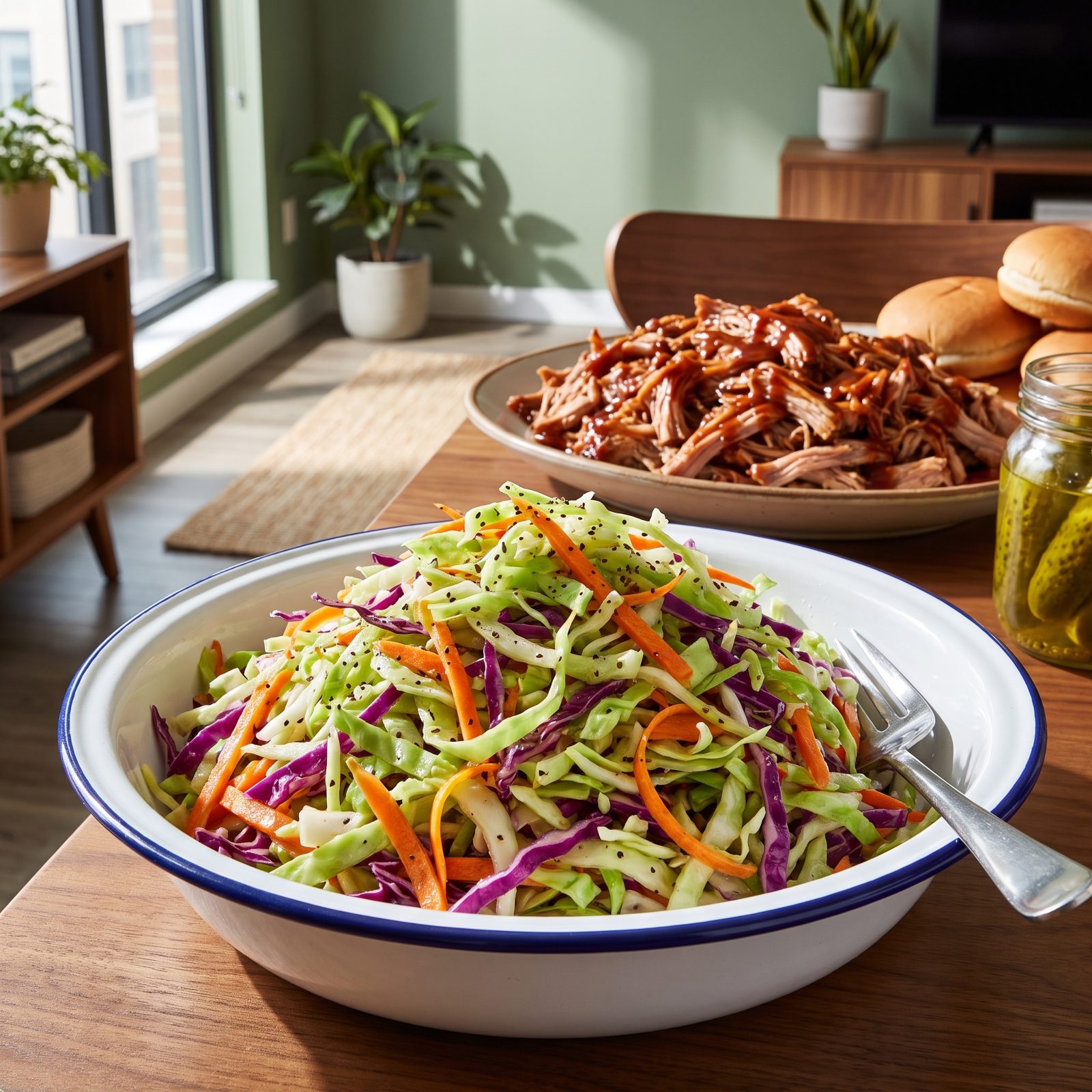 Pulled Pork Upstaged by Tangy Vinegar Slaw