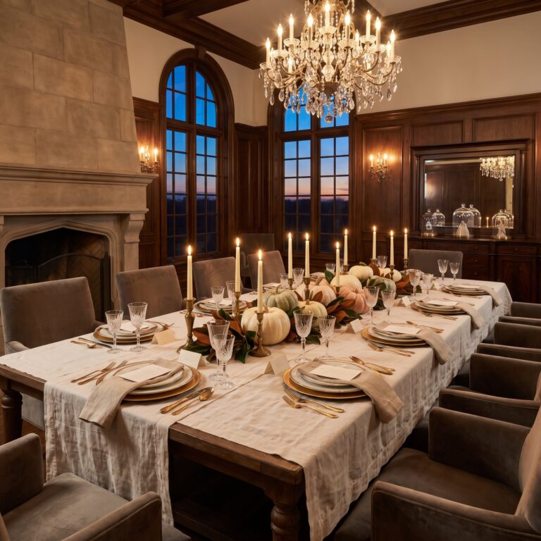 Pumpkin-and-Linen Thanksgiving Tables