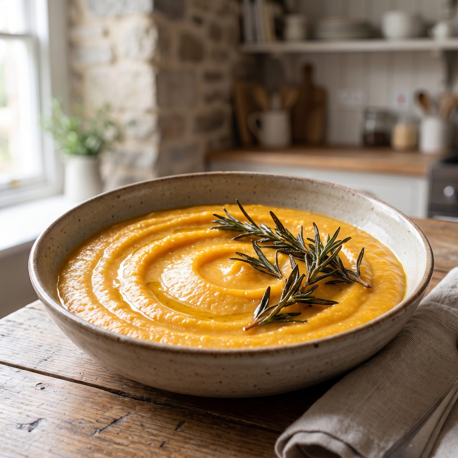 Pumpkin Polenta With Crispy Rosemary