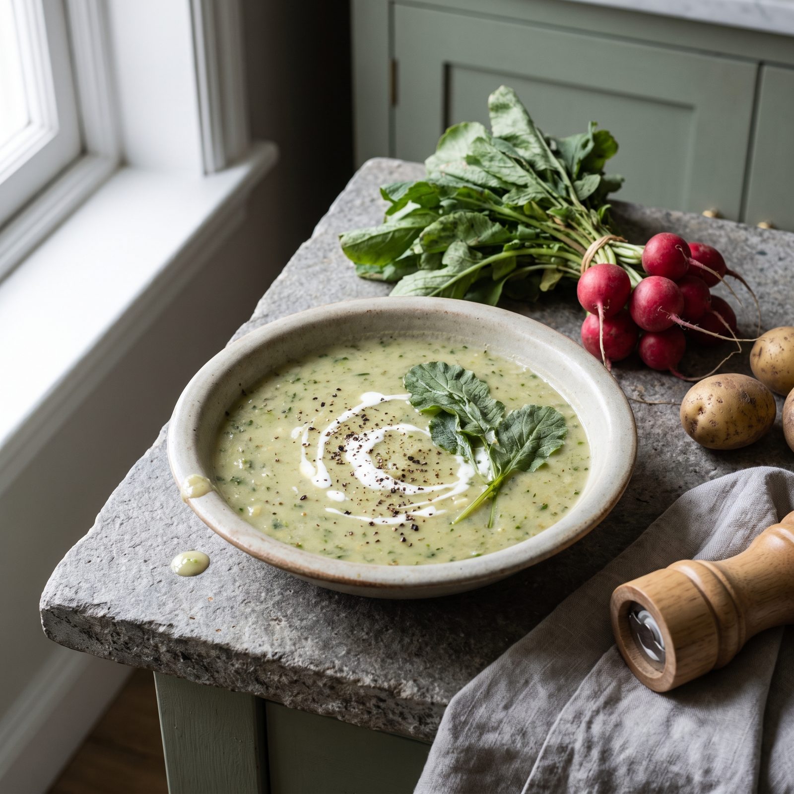 Radish Leaves and Potatoes in a Peppery Soup