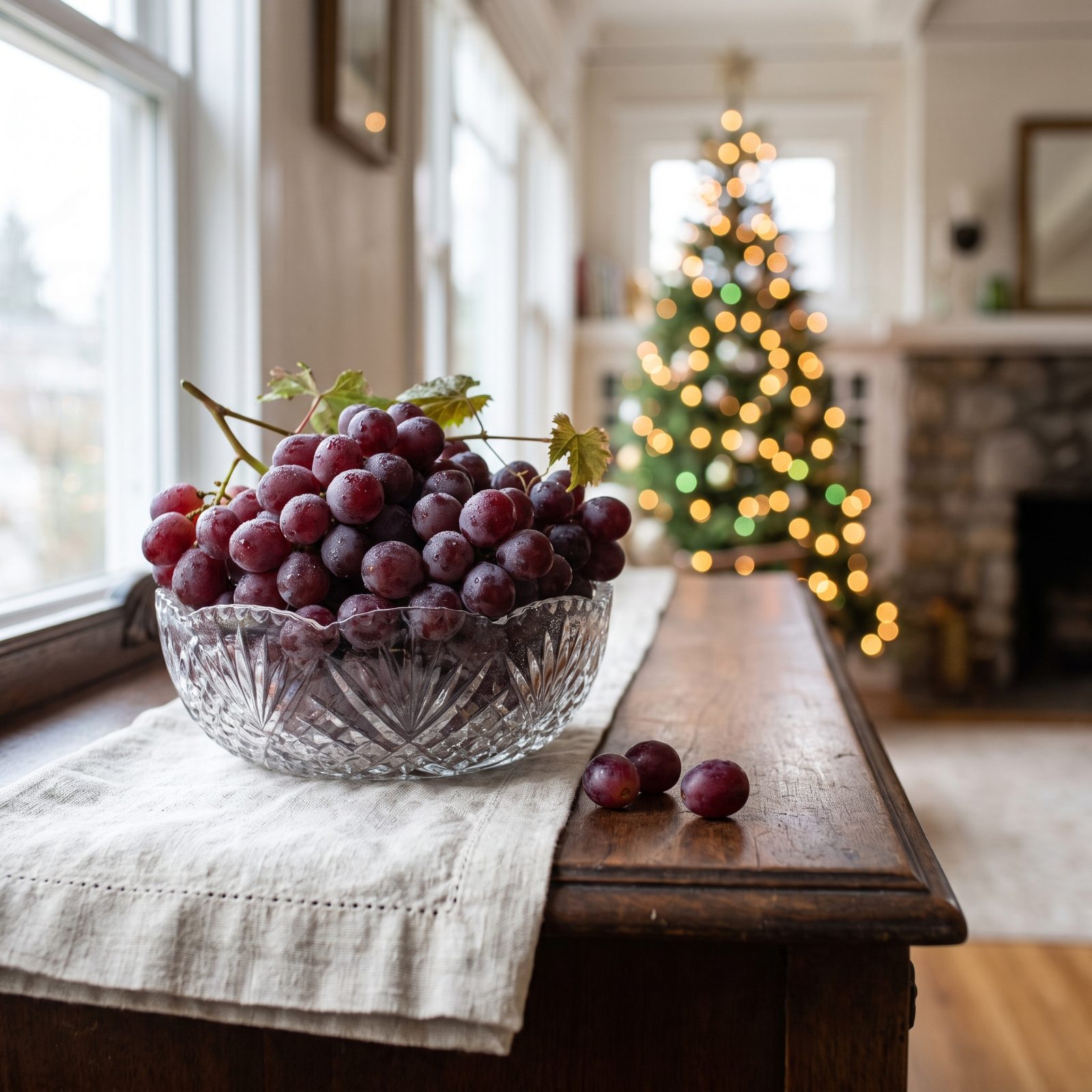 Red Grapes Chilled in a Cut-Glass Bowl