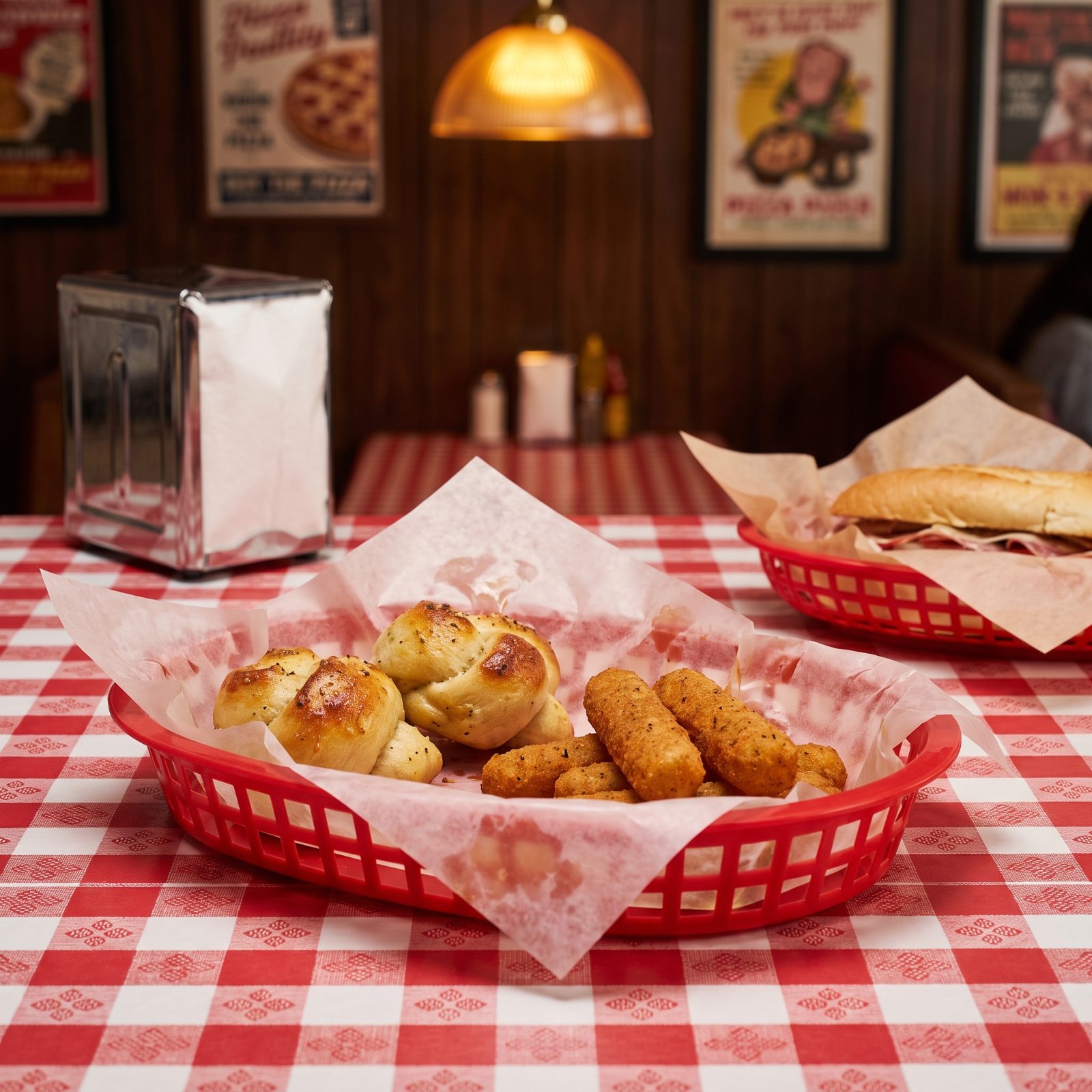 The Red Plastic Baskets Lined With Wax Paper