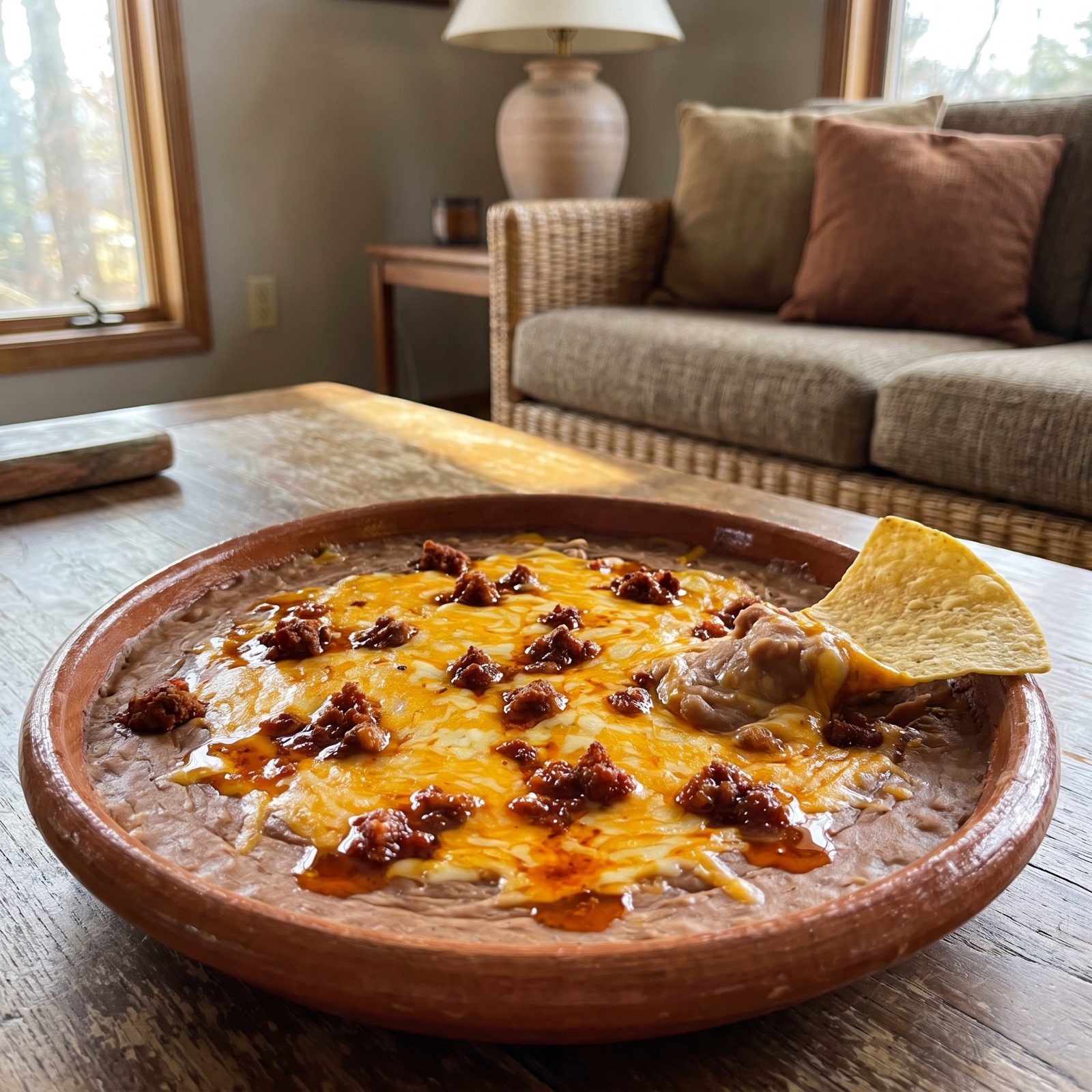 Refried Beans With Melted Cheese and Chorizo