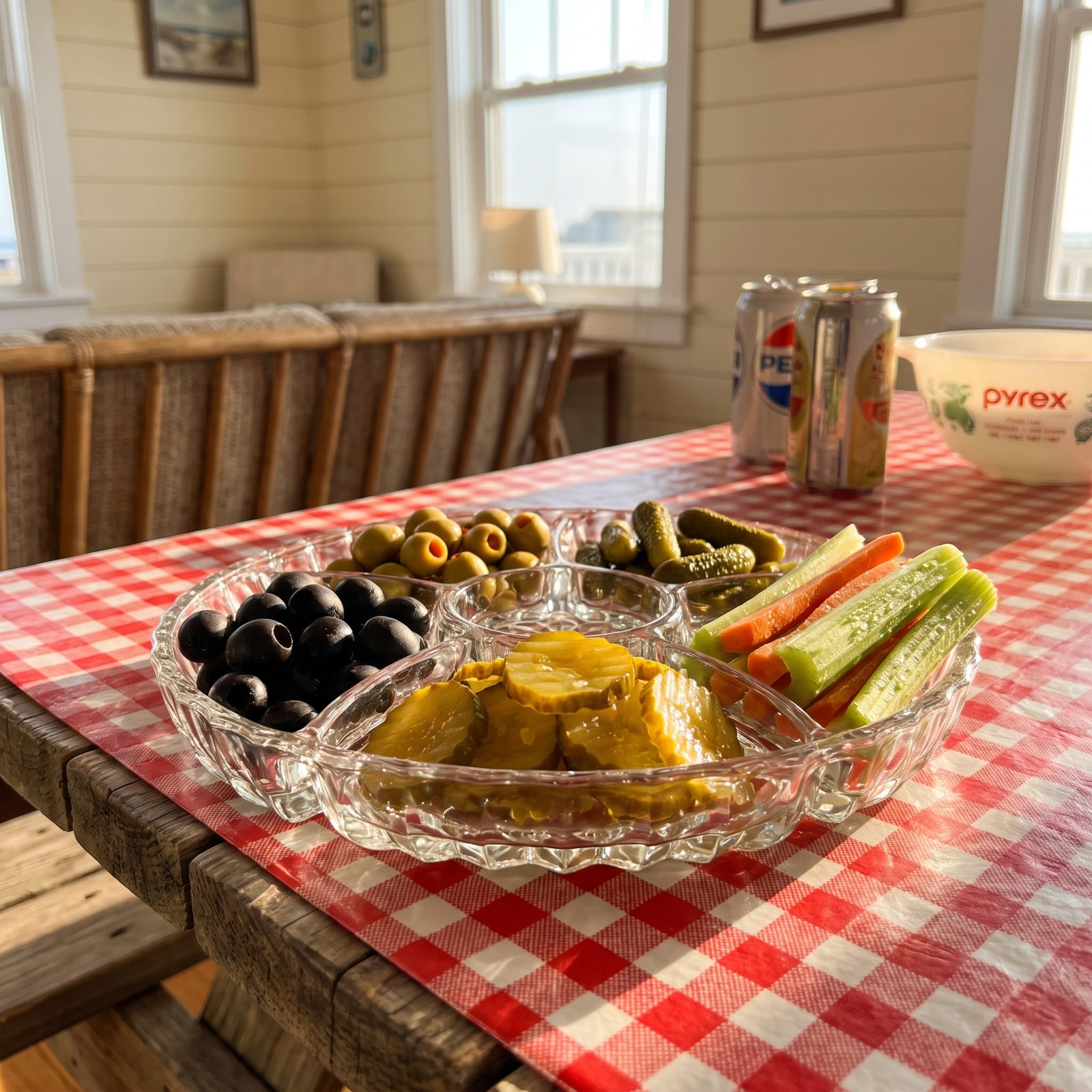 A Relish Tray of Olives, Pickles, and Raw Vegetables