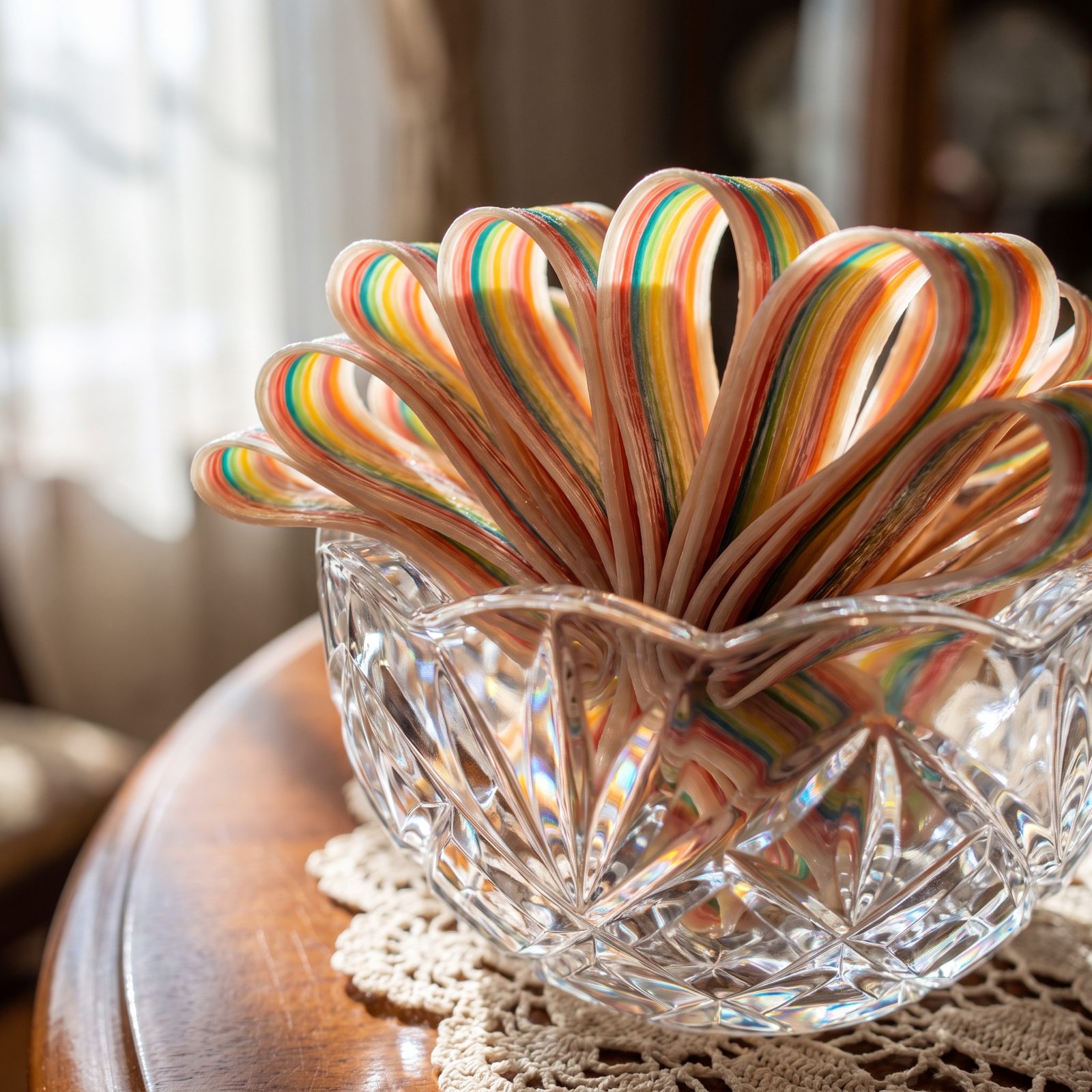 Ribbon Candy in a Cut-Glass Dish