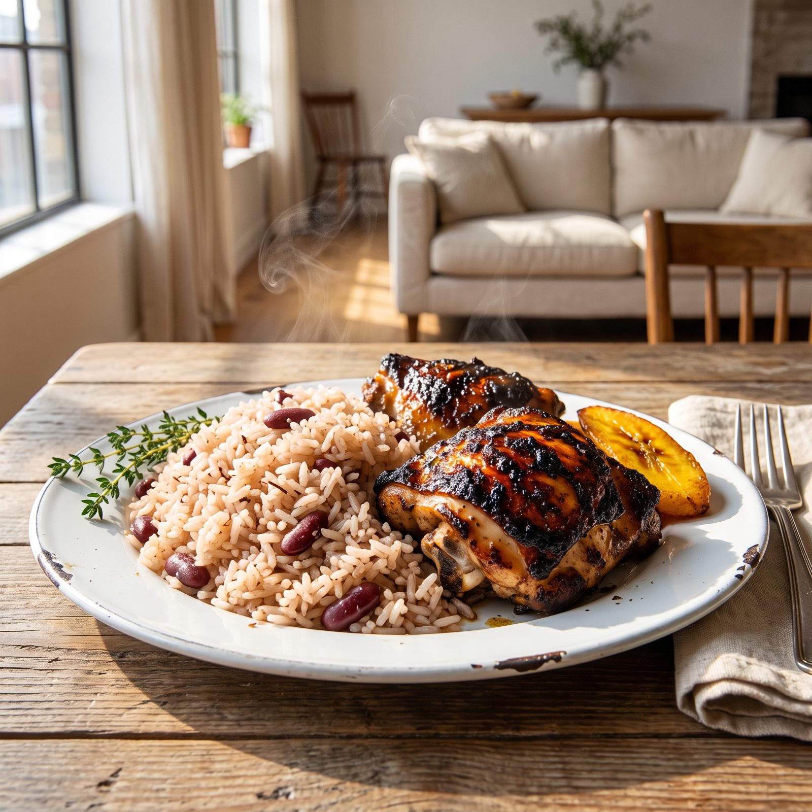 Rice and Peas With Jerk-Spiced Chicken, A Full Plate for Pocket Change