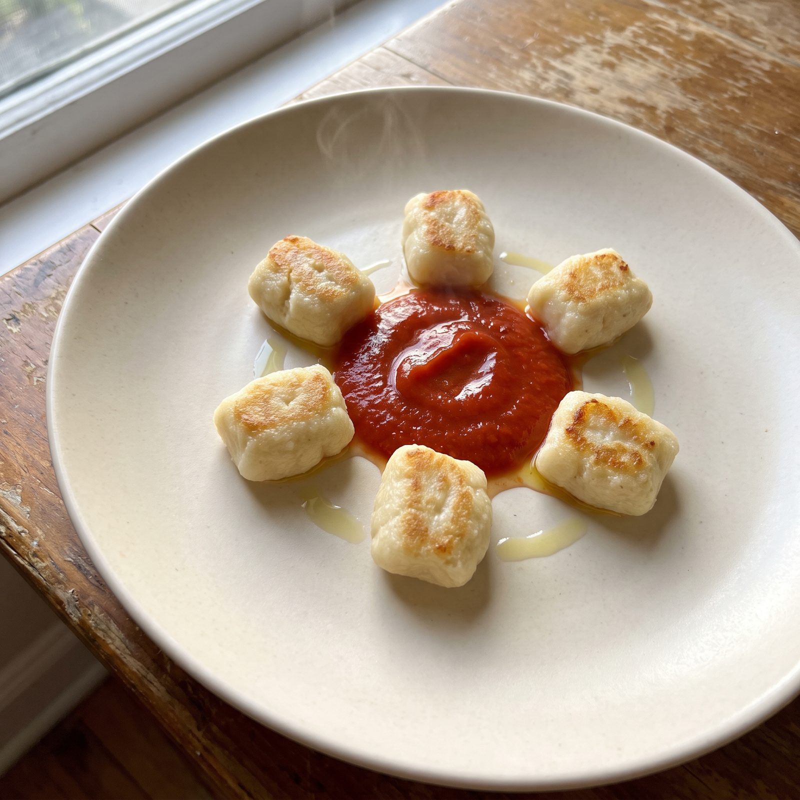 Ricotta Gnocchi With a Spoonful of Tomato Sauce