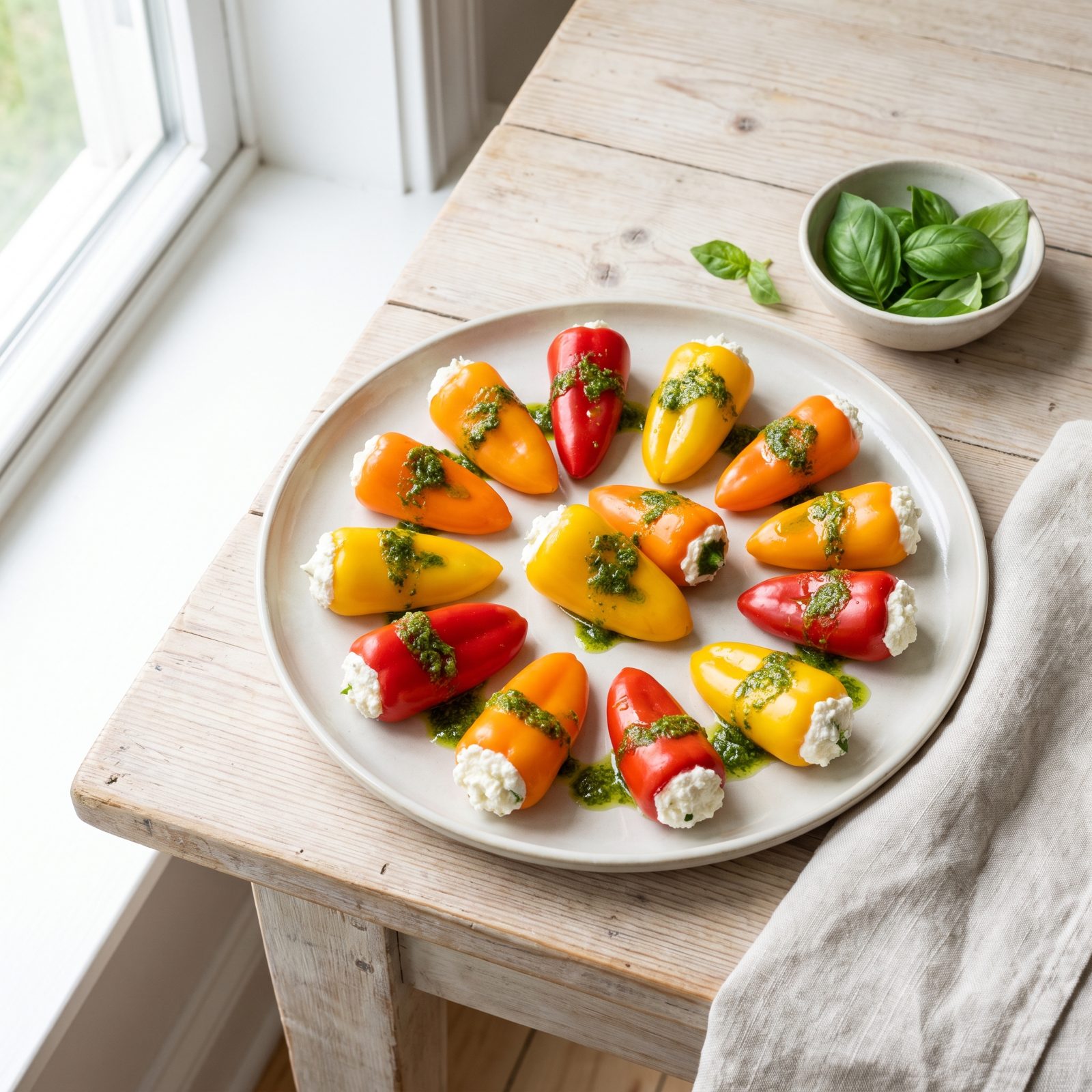 Ricotta-Stuffed Mini Peppers With Basil Oil