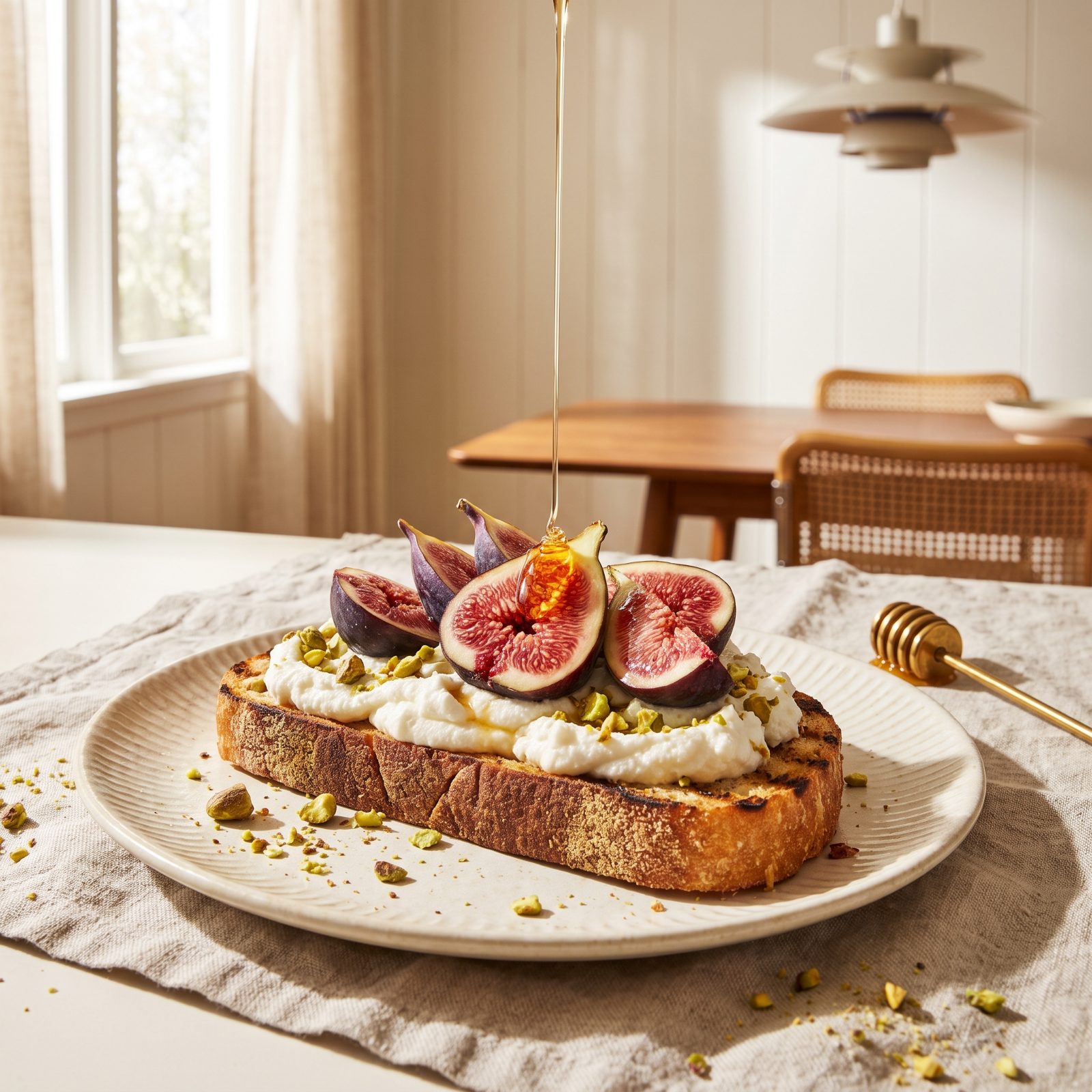 Ricotta Toast With Figs, Honey and Pistachios