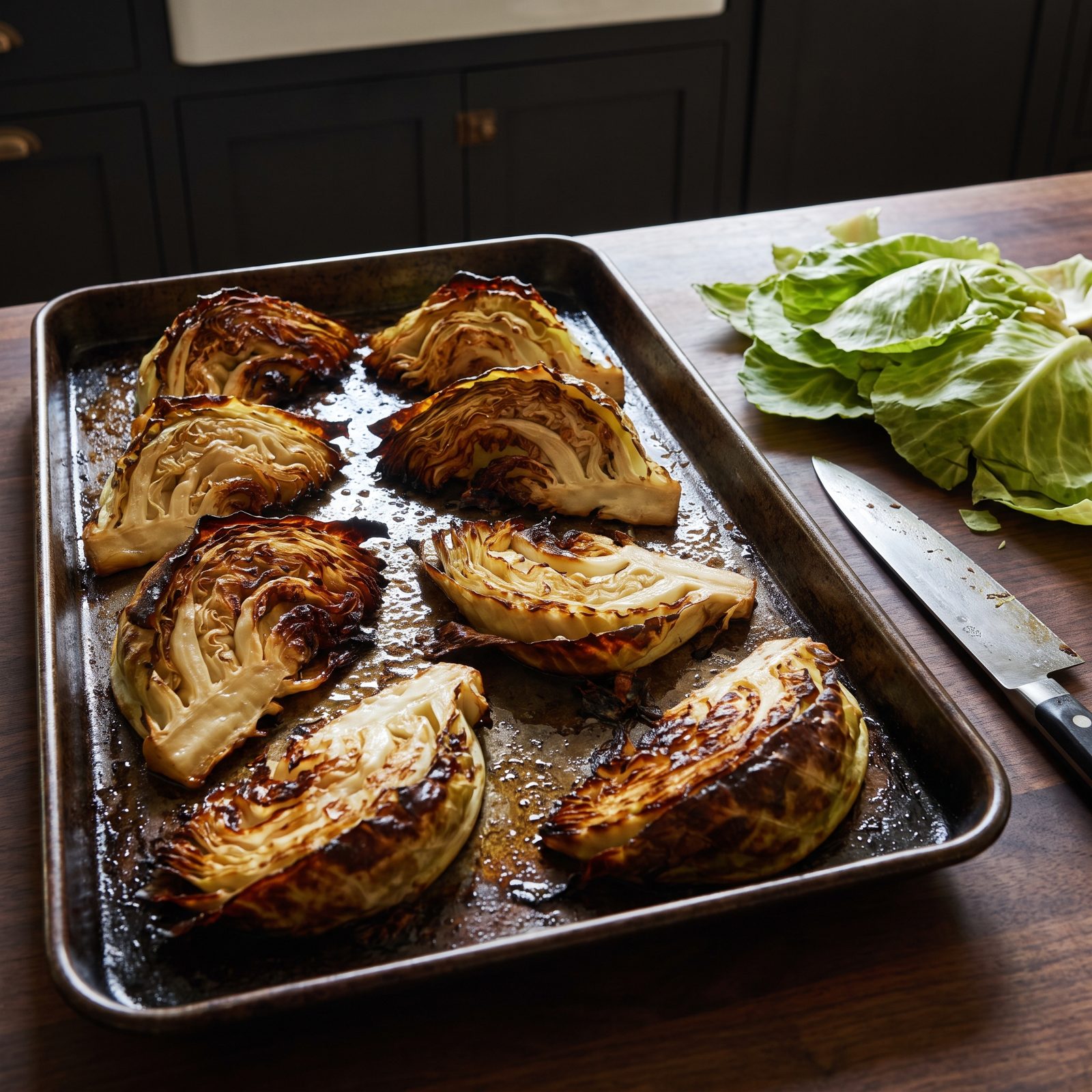 Roast Cabbage Cores Into Caramelized Wedges