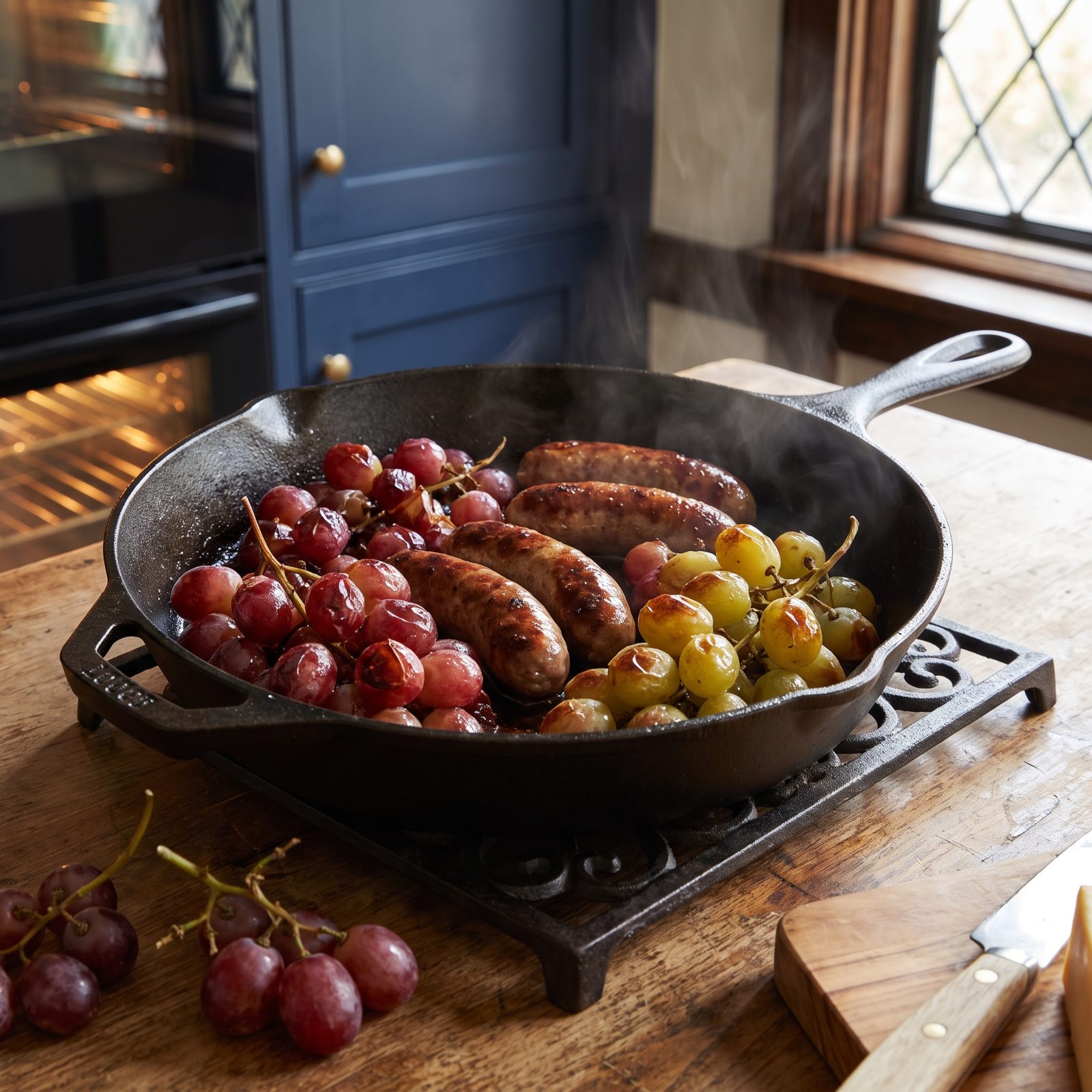 Roast Cheese-Board Grapes With Sausages