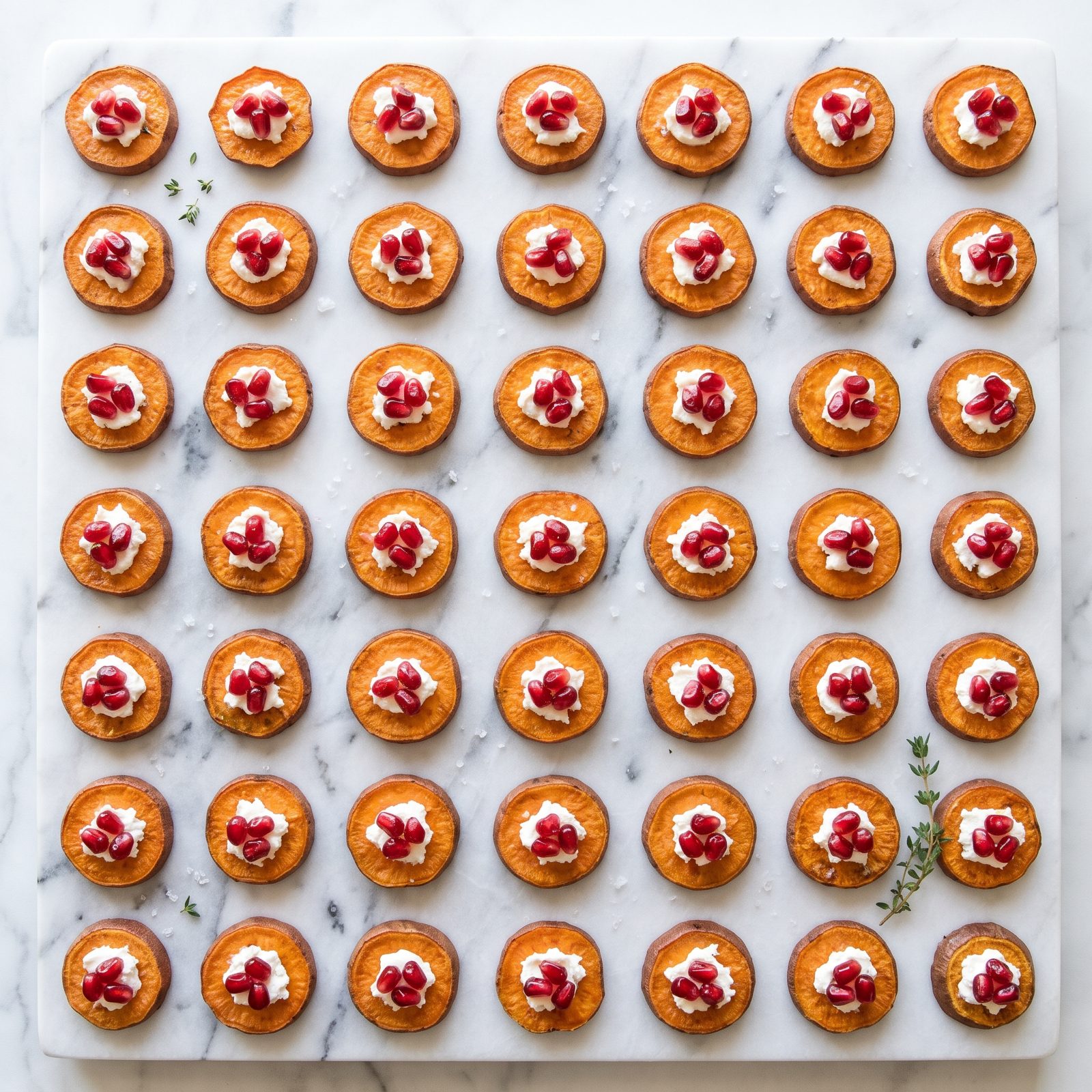Roasted Sweet Potato Rounds With Goat Cheese and Pomegranate