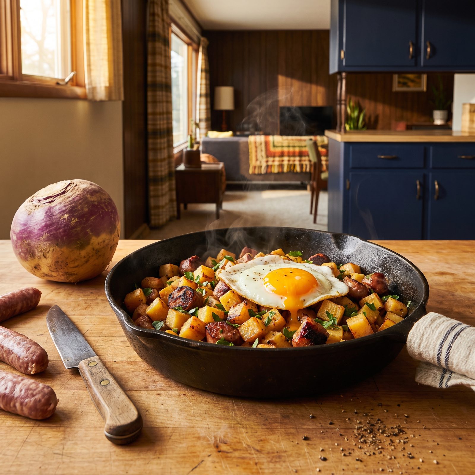 Rutabaga and Sausage in a Skillet Hash