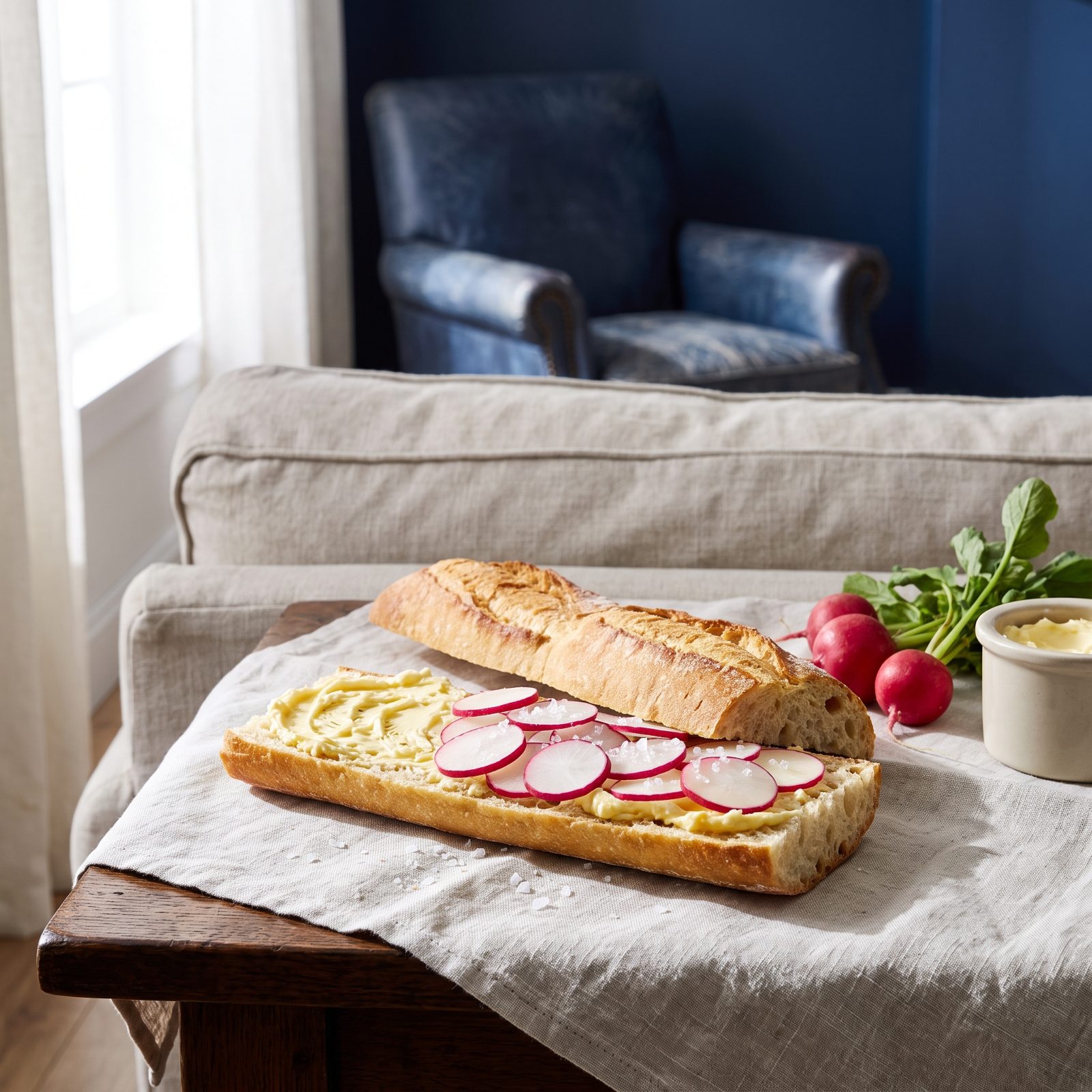 Salted Butter and Radishes on a Baguette
