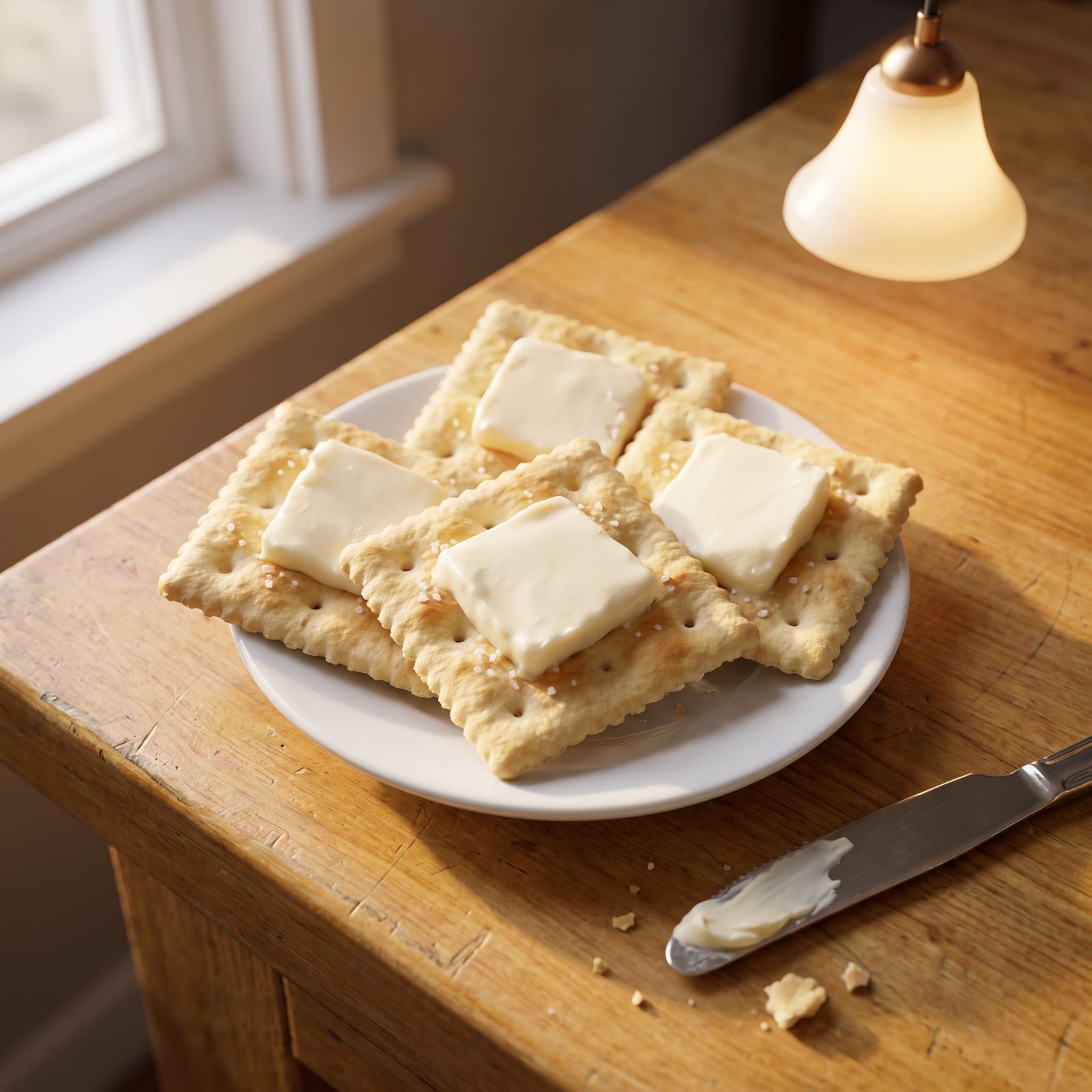 Saltine Crackers Loaded With Cold Butter