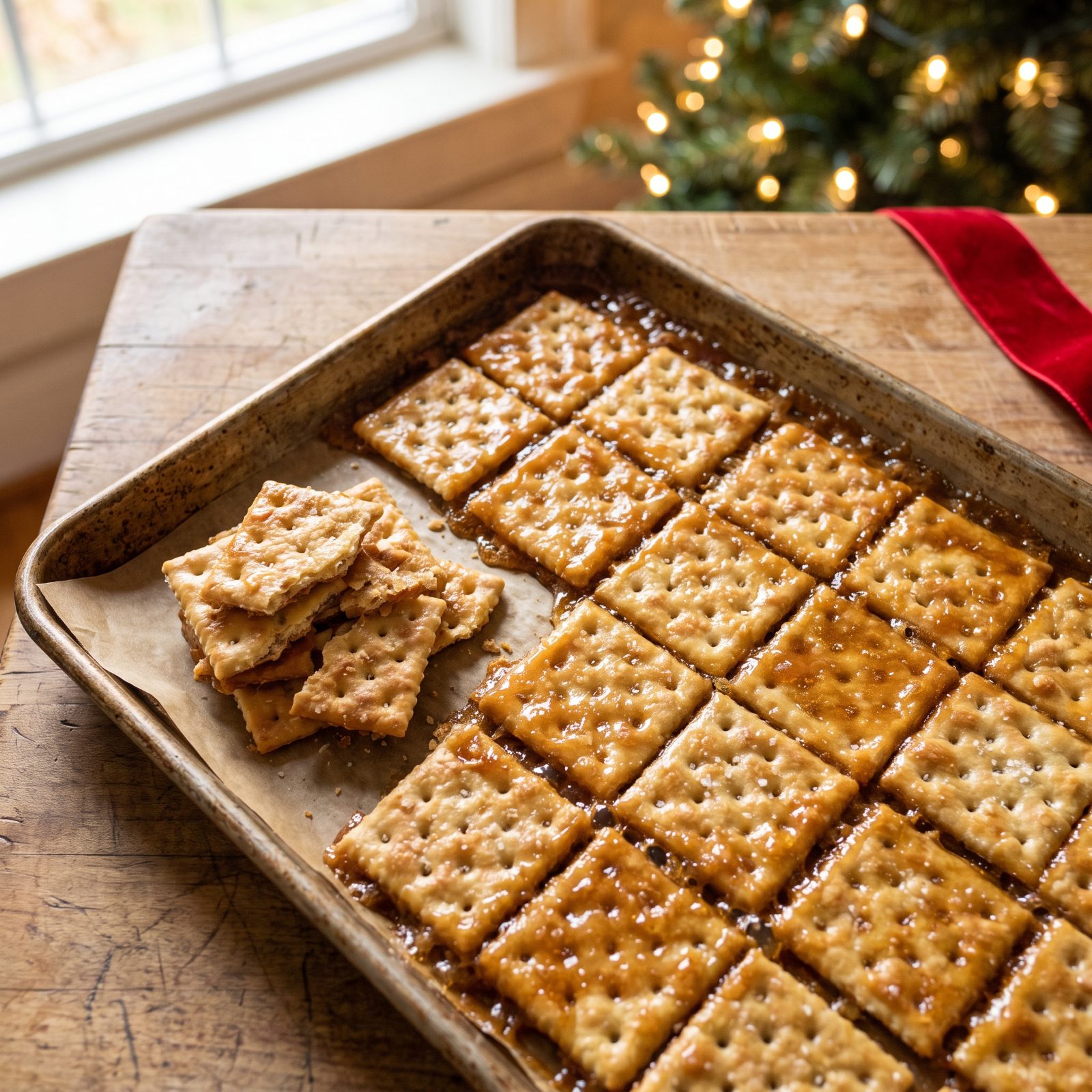 Saltine Crackers Topped With Melted Butter and Brown Sugar