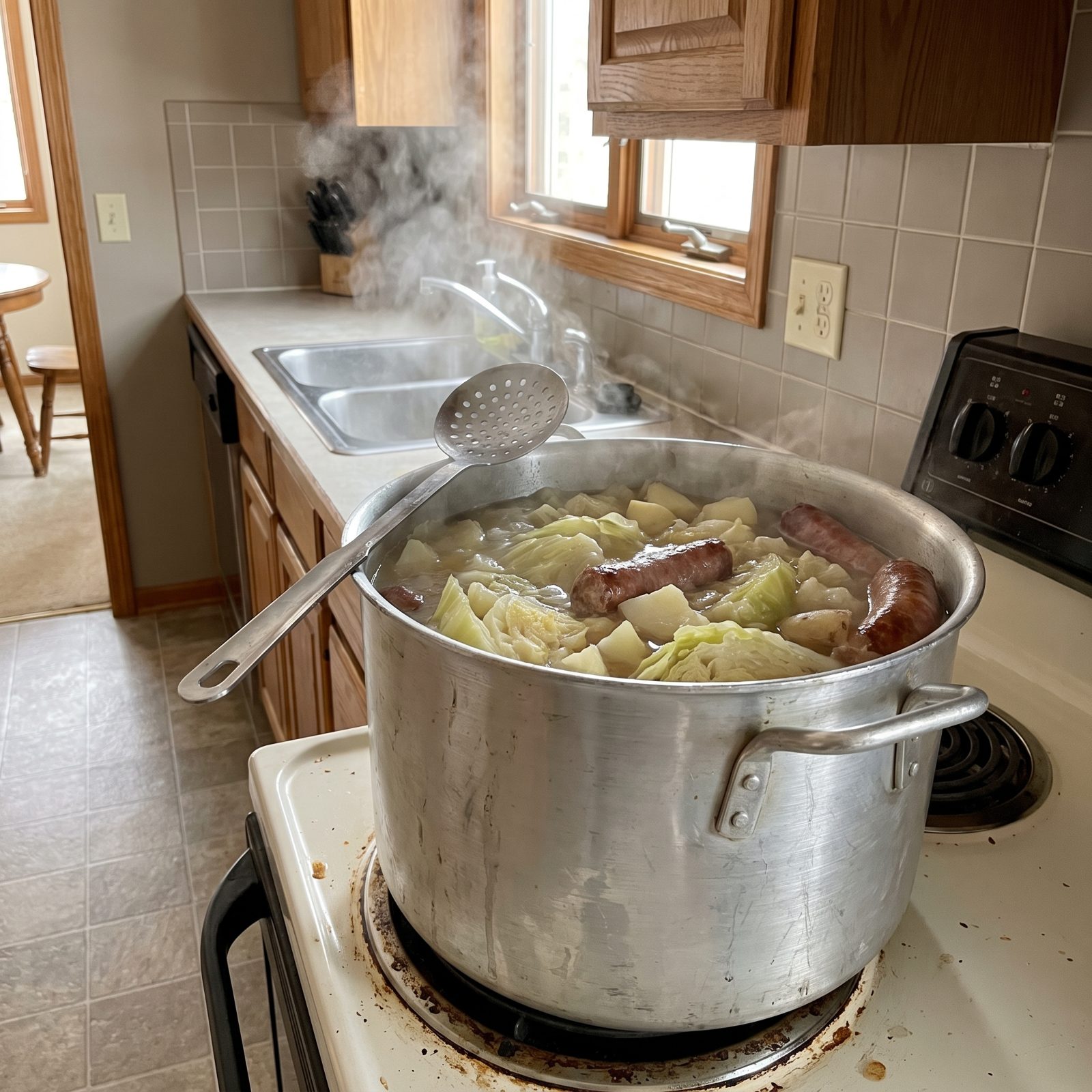 Sausage, Cabbage and Potatoes Boiled Together
