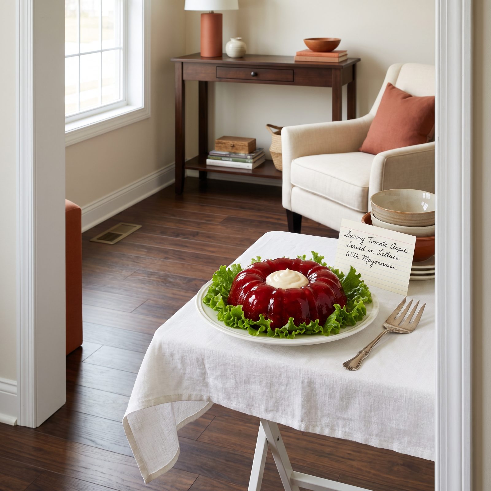 Savory Tomato Aspic Served on Lettuce With Mayonnaise