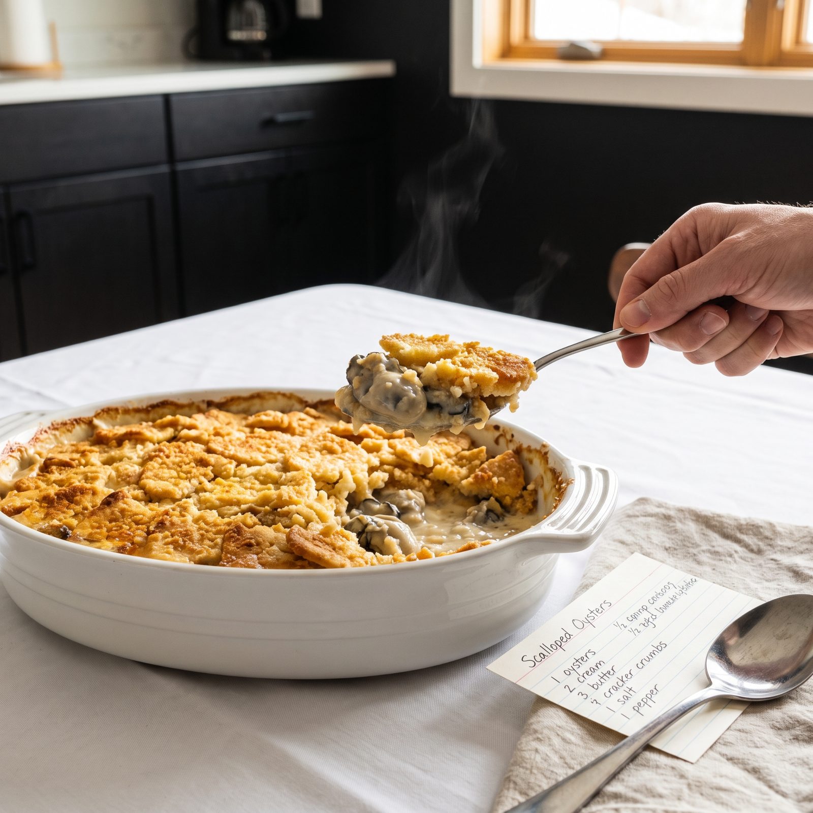 Scalloped Oysters Layered With Buttered Cracker Crumbs