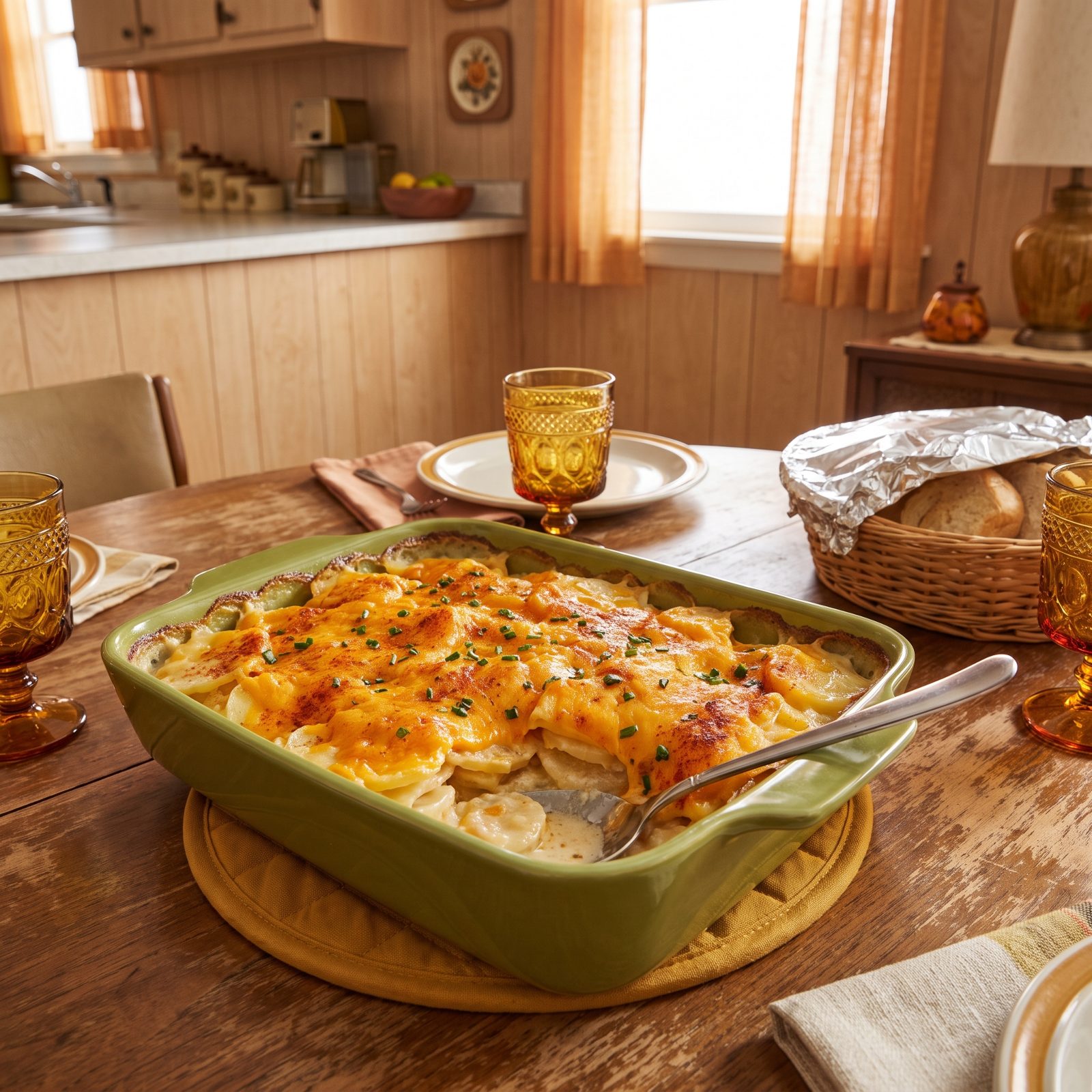 Scalloped Potatoes Bubbling Under a Cheddar Crust