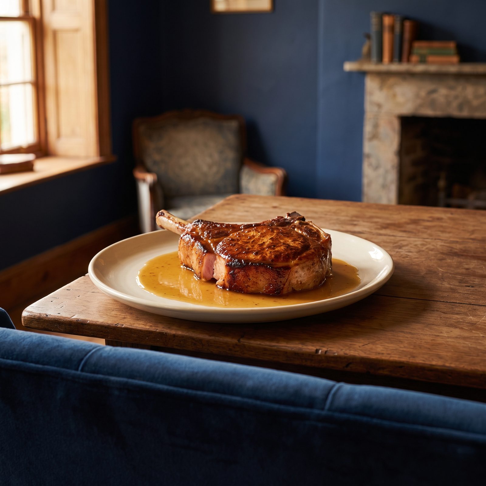 Seared Pork Chop With Mustard Pan Jus