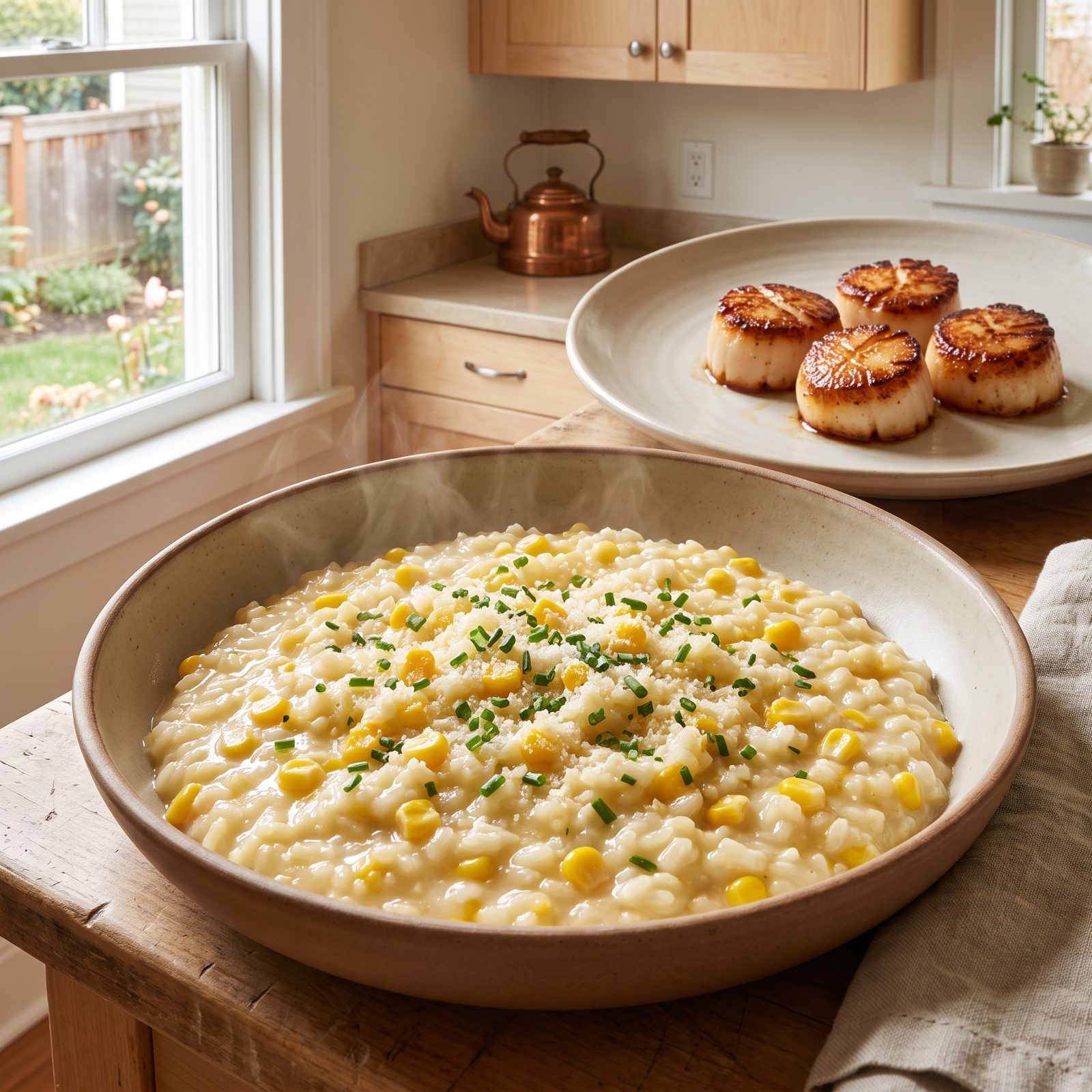 Seared Scallops Upstaged by Sweet Corn Risotto