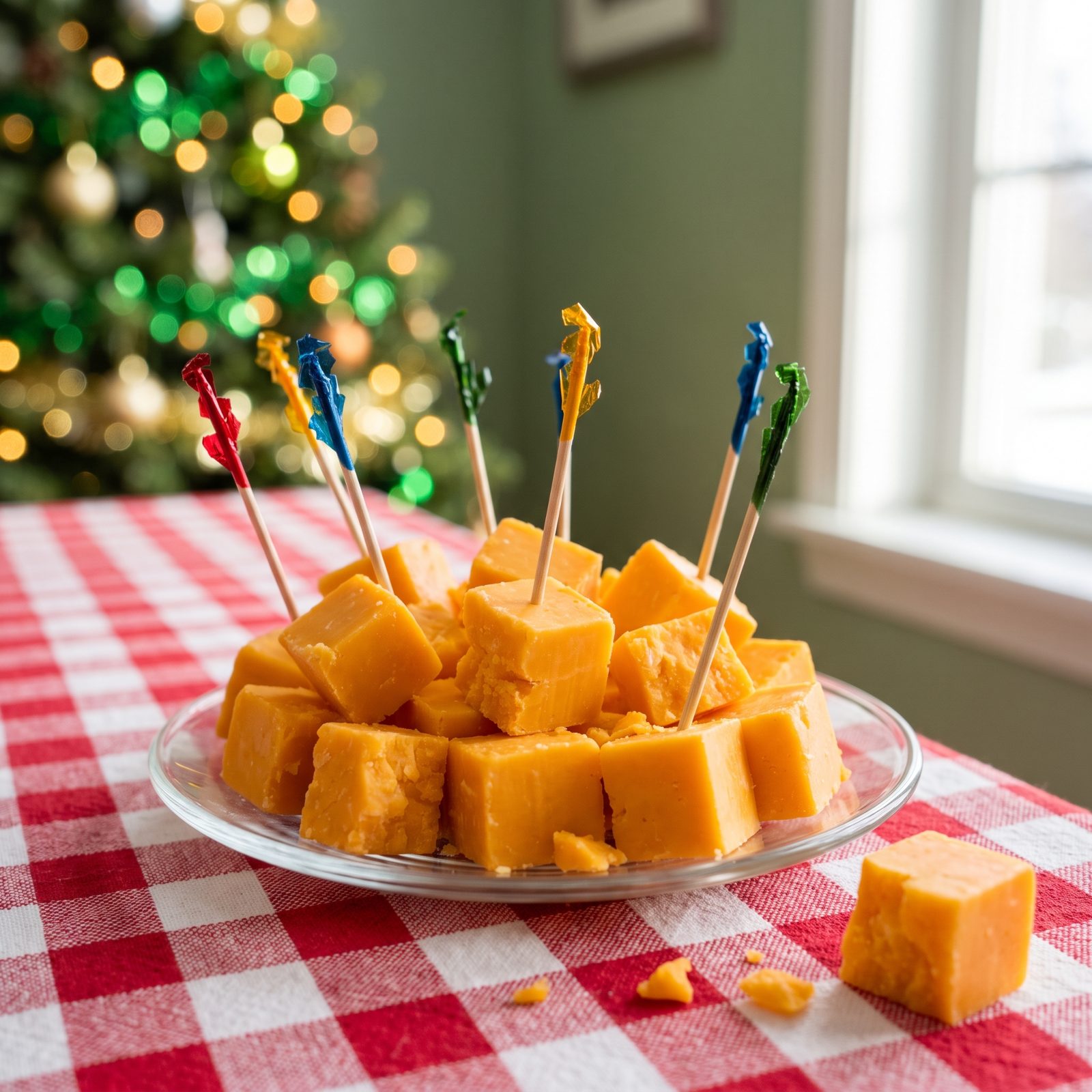 Sharp Cheddar Cut Into Uneven Party Cubes
