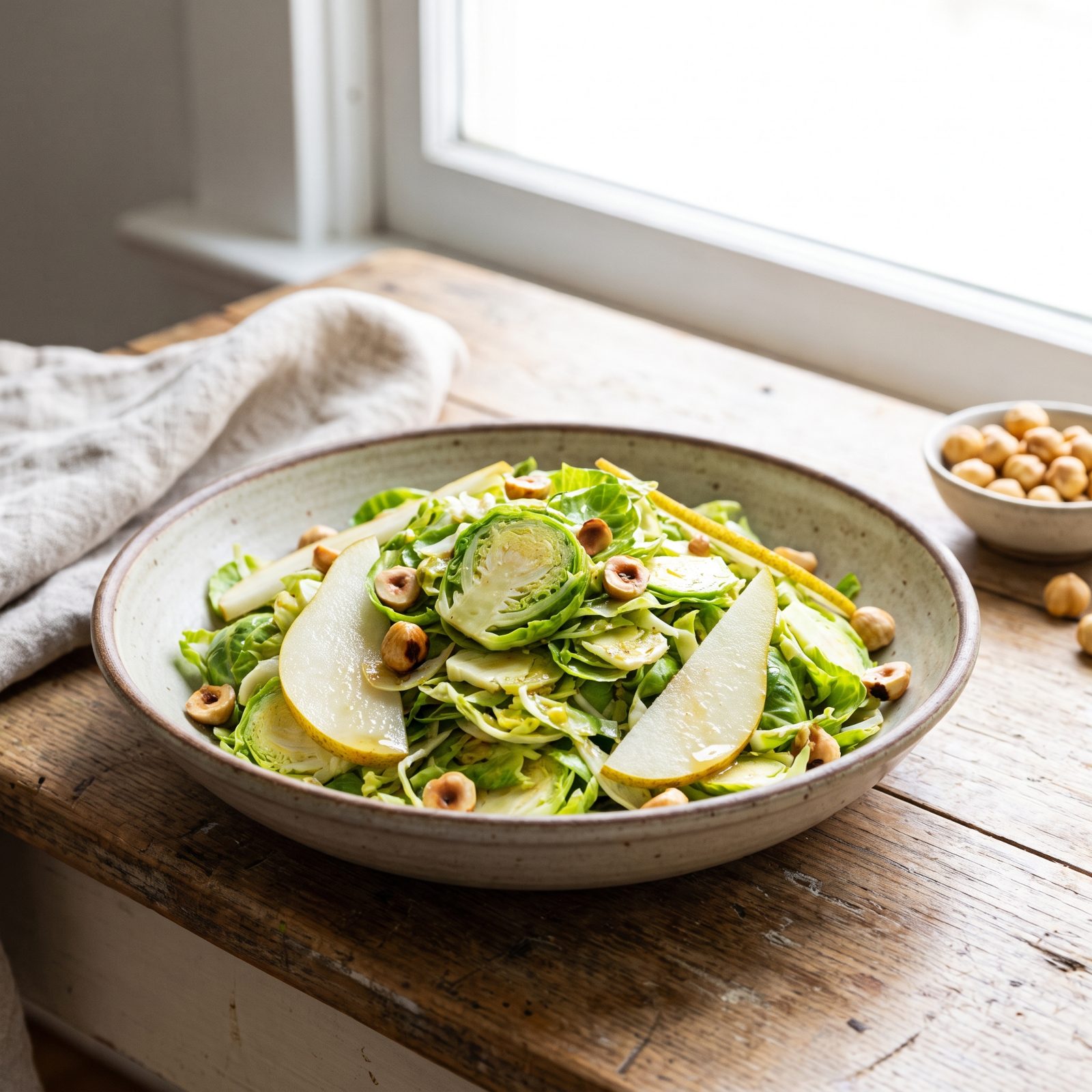 Shaved Brussels Sprout Salad With Pear and Hazelnuts