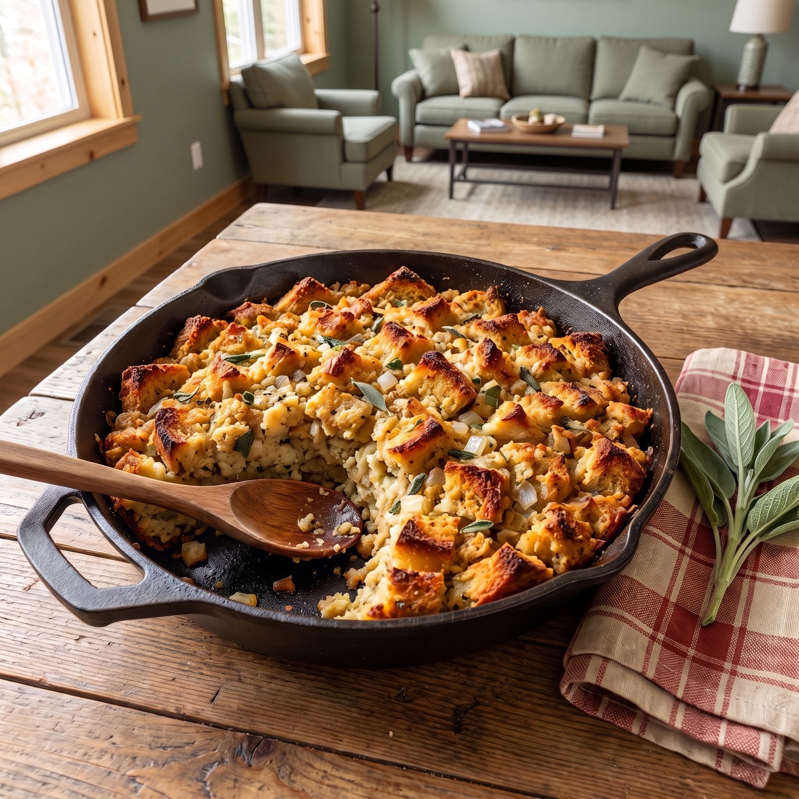 Skillet Stuffing With Sage and Crisp Edges