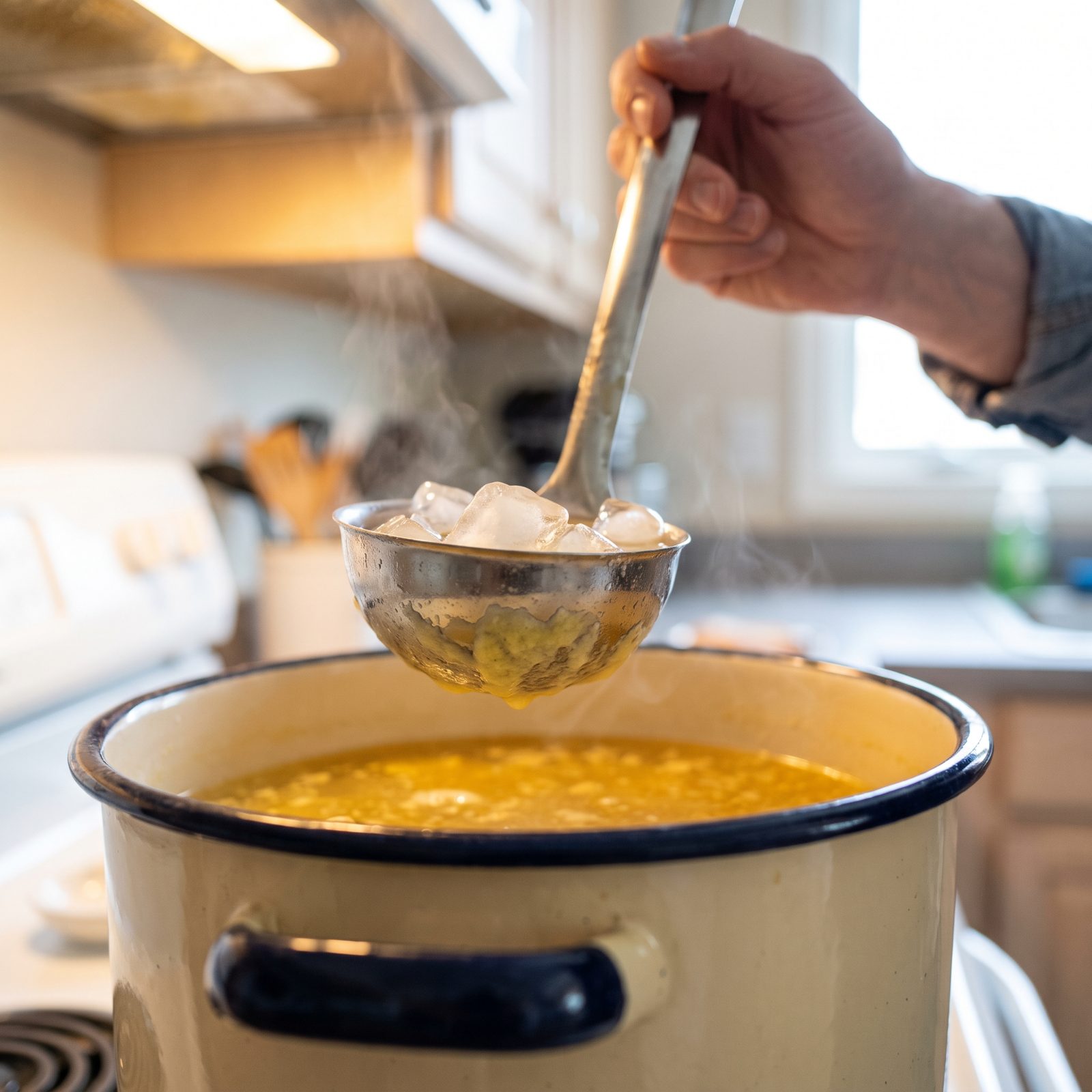 Skim Soup Fat With an Ice-Filled Metal Ladle