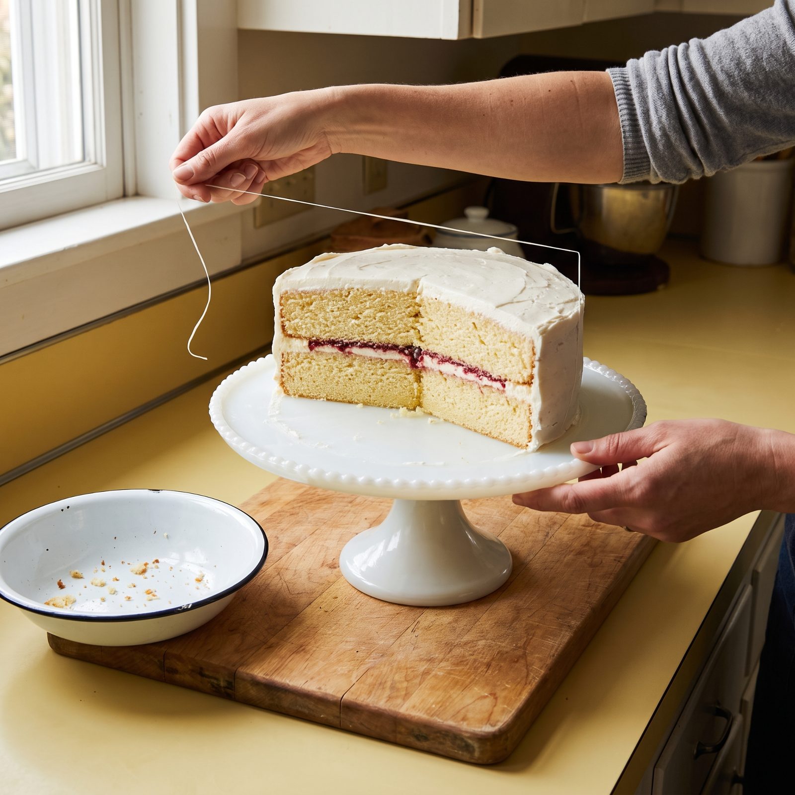 Slice Soft Layer Cakes With Unflavored Dental Floss