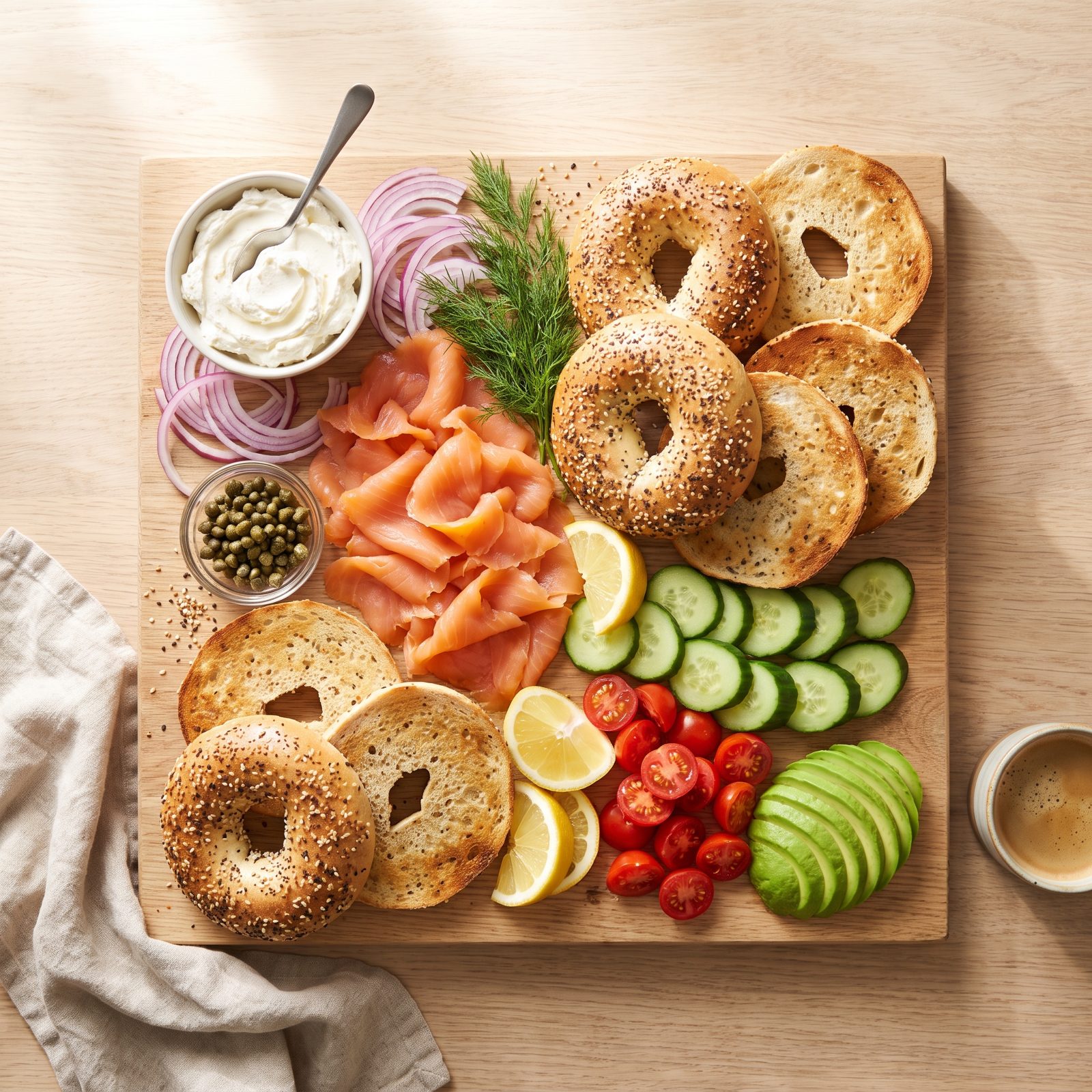 Smoked Salmon Bagel Board With All the Fixings