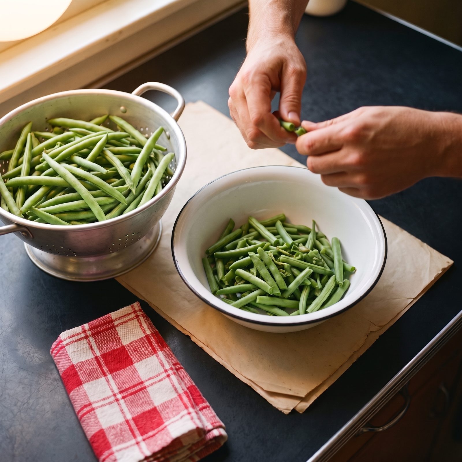 Snapping Fresh Green Beans One by One