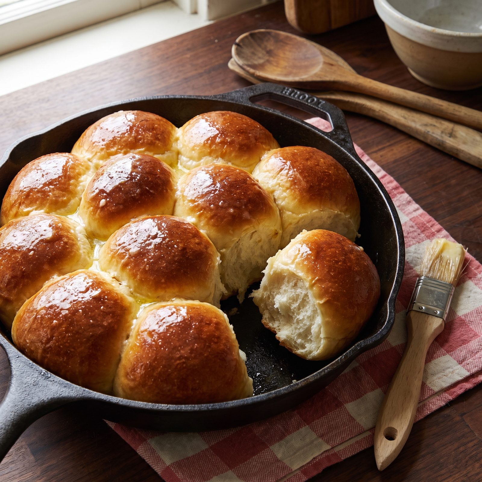 Soft Dinner Rolls Brushed With Melted Butter