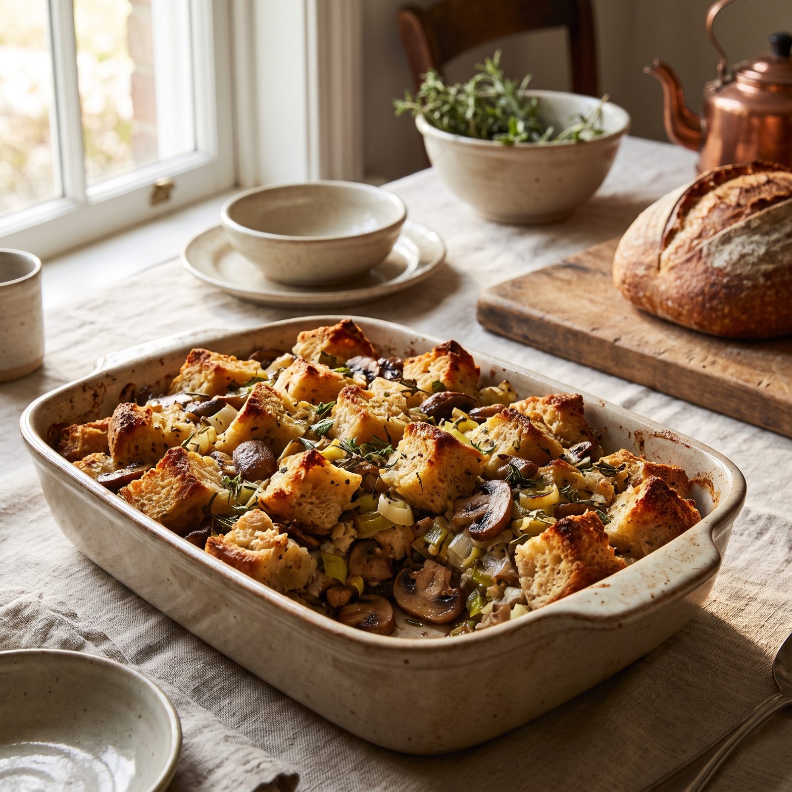 Sourdough Stuffing With Leeks and Mushrooms