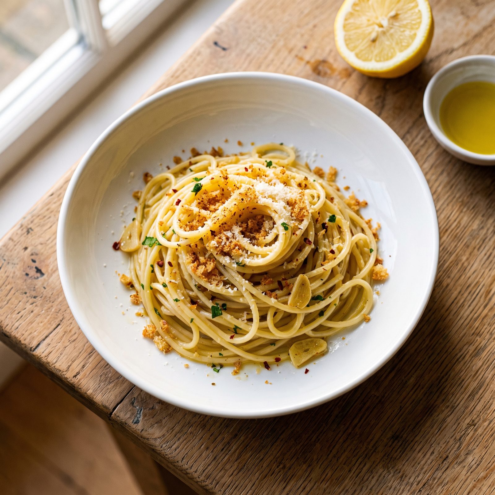 Spaghetti Aglio e Olio With Toasted Breadcrumbs